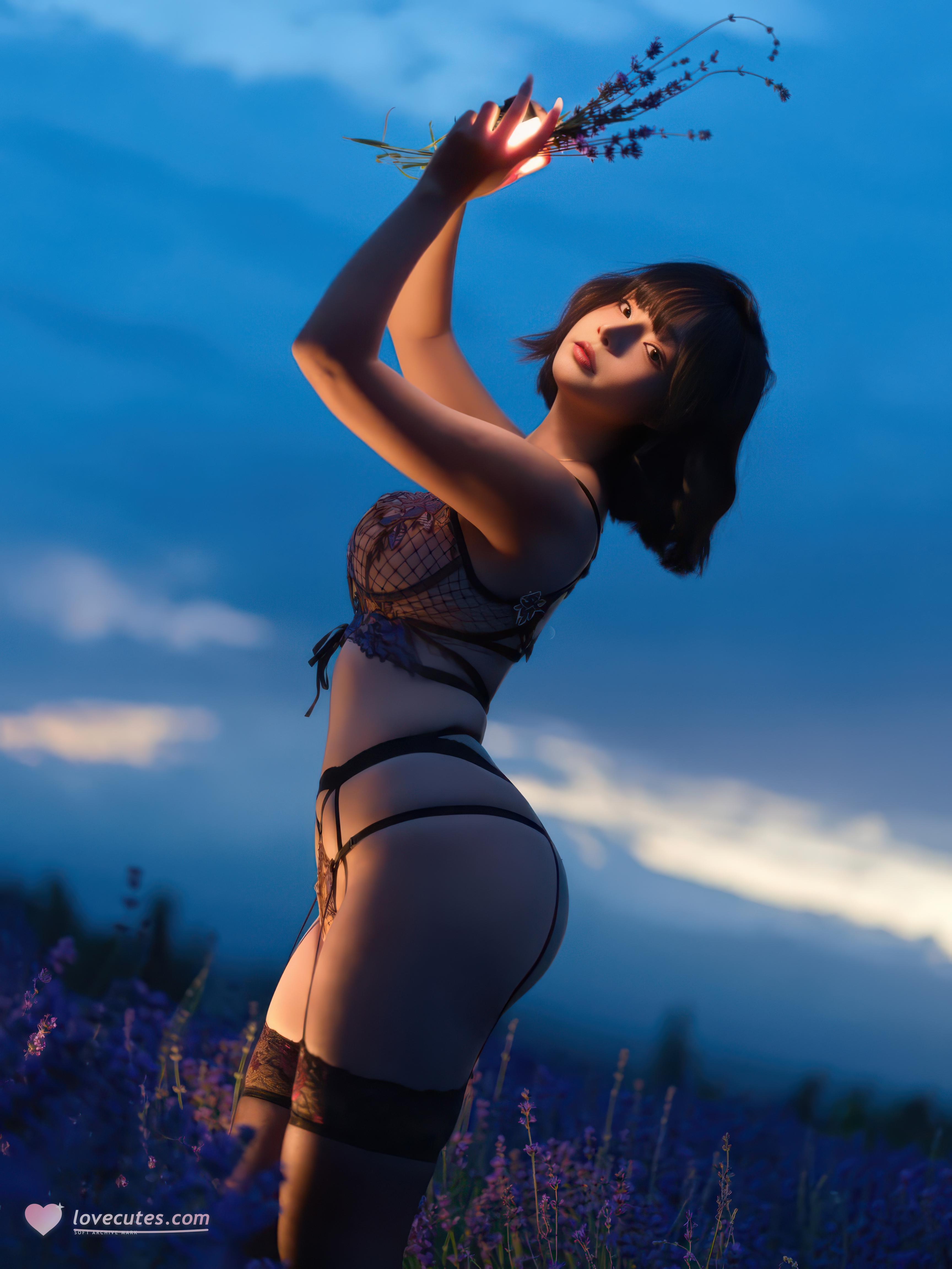 [Photos] Yuuhui玉汇 - Floral Exchange: Alternating Scenes of Flower Fields and Prairies with Outdoor Sensuality of Black Heels and Natural Light Shadows 148P