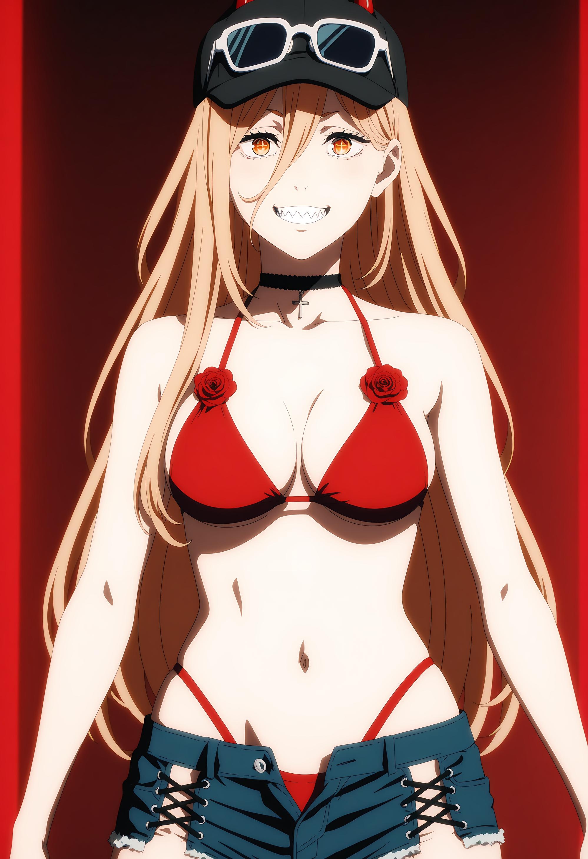 AI Generated Anime Girl - Pawa: Chainsaw Man Blonde Busty Girl Showcasing Perfect Curves in Athletic Wear 50P