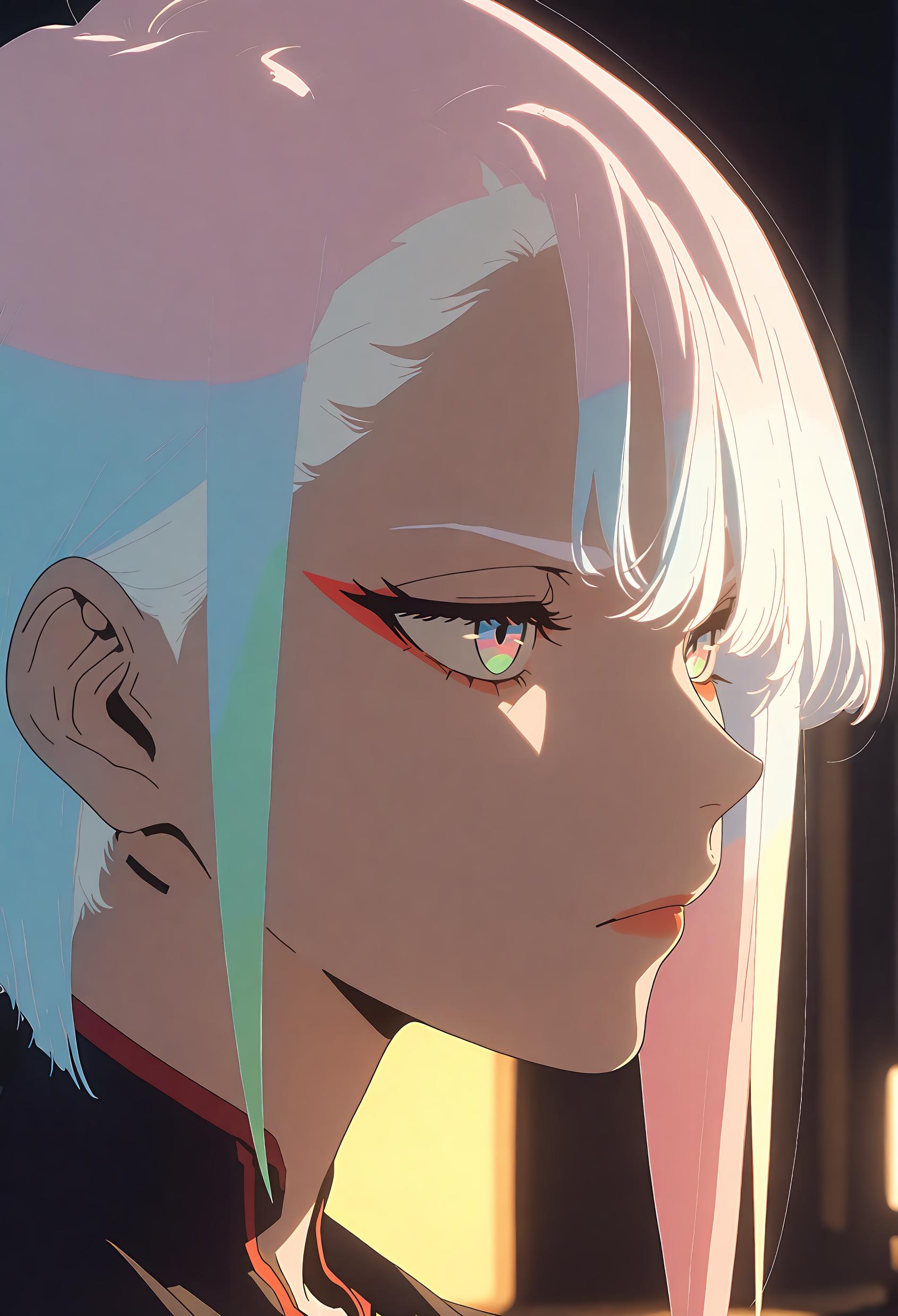 AI Generated Anime Girl - 露西娜：赛博朋克边缘行者蓝发巨乳 银发少女完美曲线展现极致性感诱惑 63P