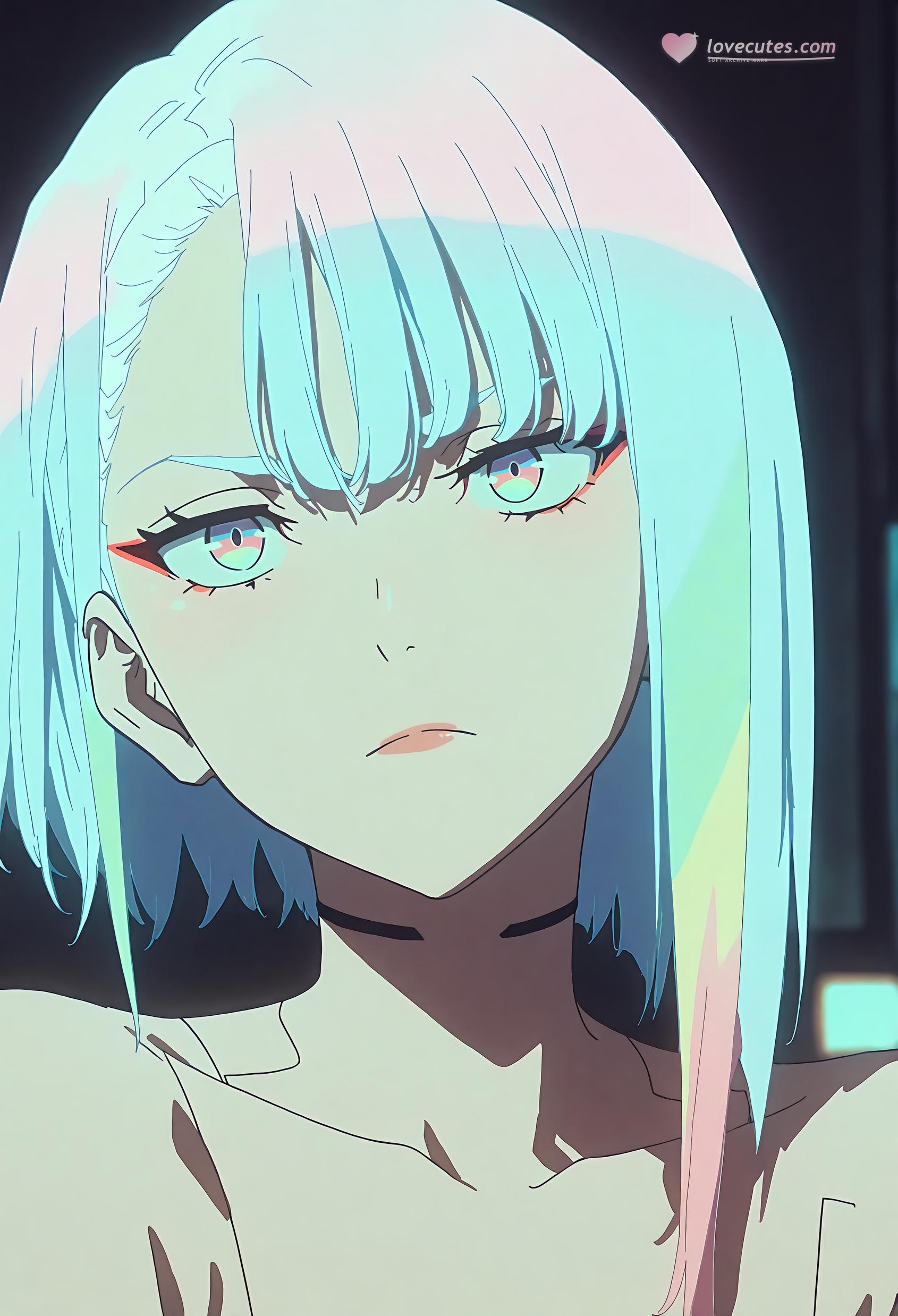 AI Generated Anime Girl - 露西娜：赛博朋克边缘行者蓝发巨乳 银发少女完美曲线展现极致性感诱惑 63P