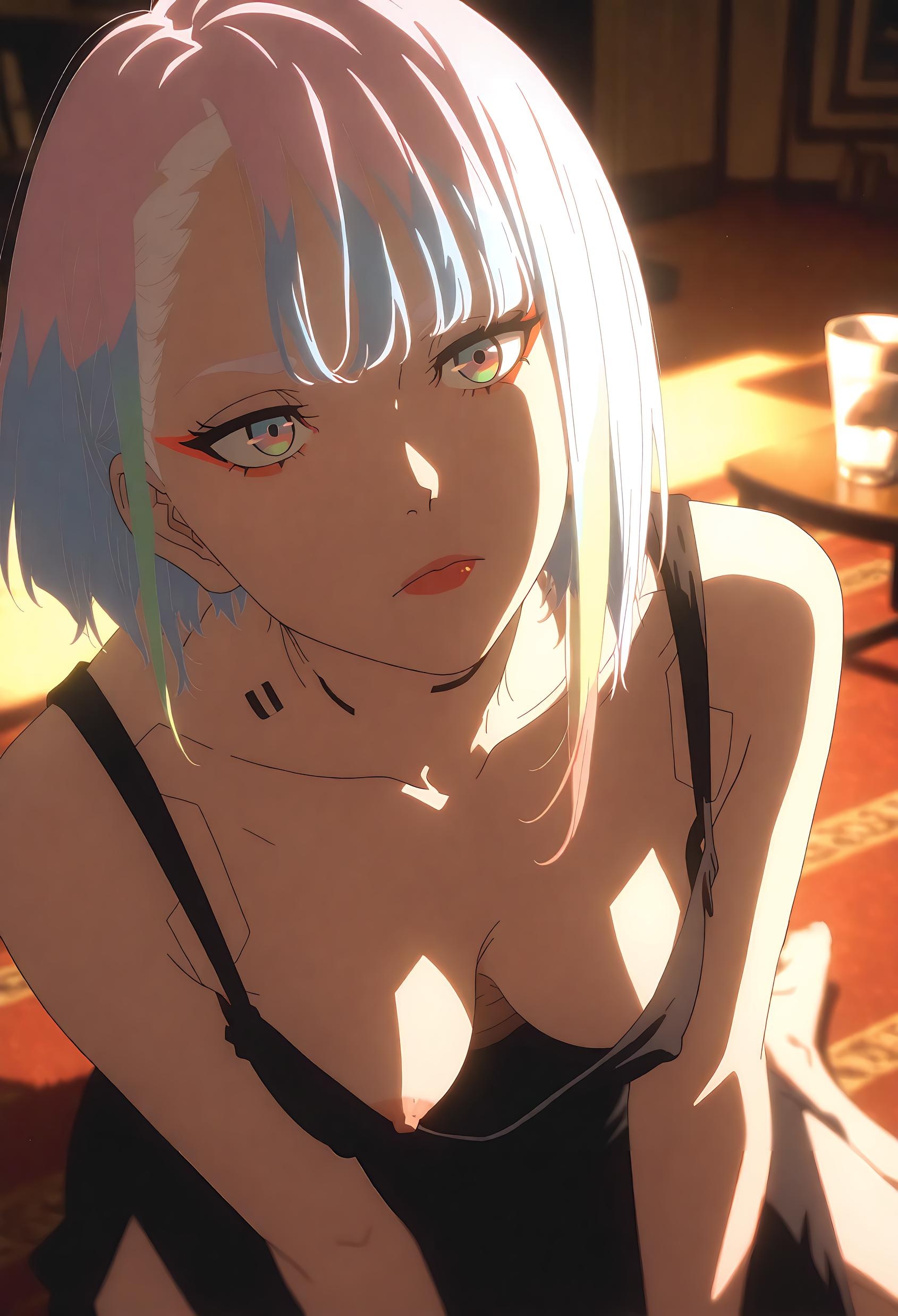AI Generated Anime Girl - 露西娜：赛博朋克边缘行者蓝发巨乳 银发少女完美曲线展现极致性感诱惑 63P
