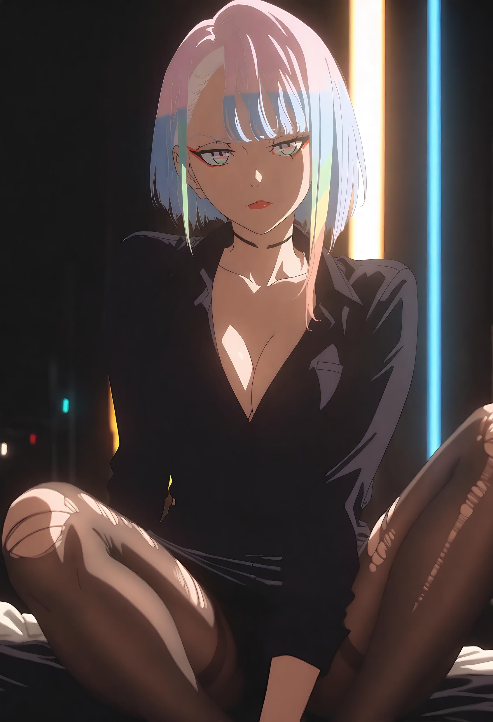 Cô Gái Anime Tạo Bởi AI - 露西娜: Đường Biên Cyberpunk, Tóc Xanh, Ngực Lớn, Cô Gái Tóc Bạc Với Đường Cong Hoàn Hảo, Sự Quyến Rũ Tột Đỉnh 63P