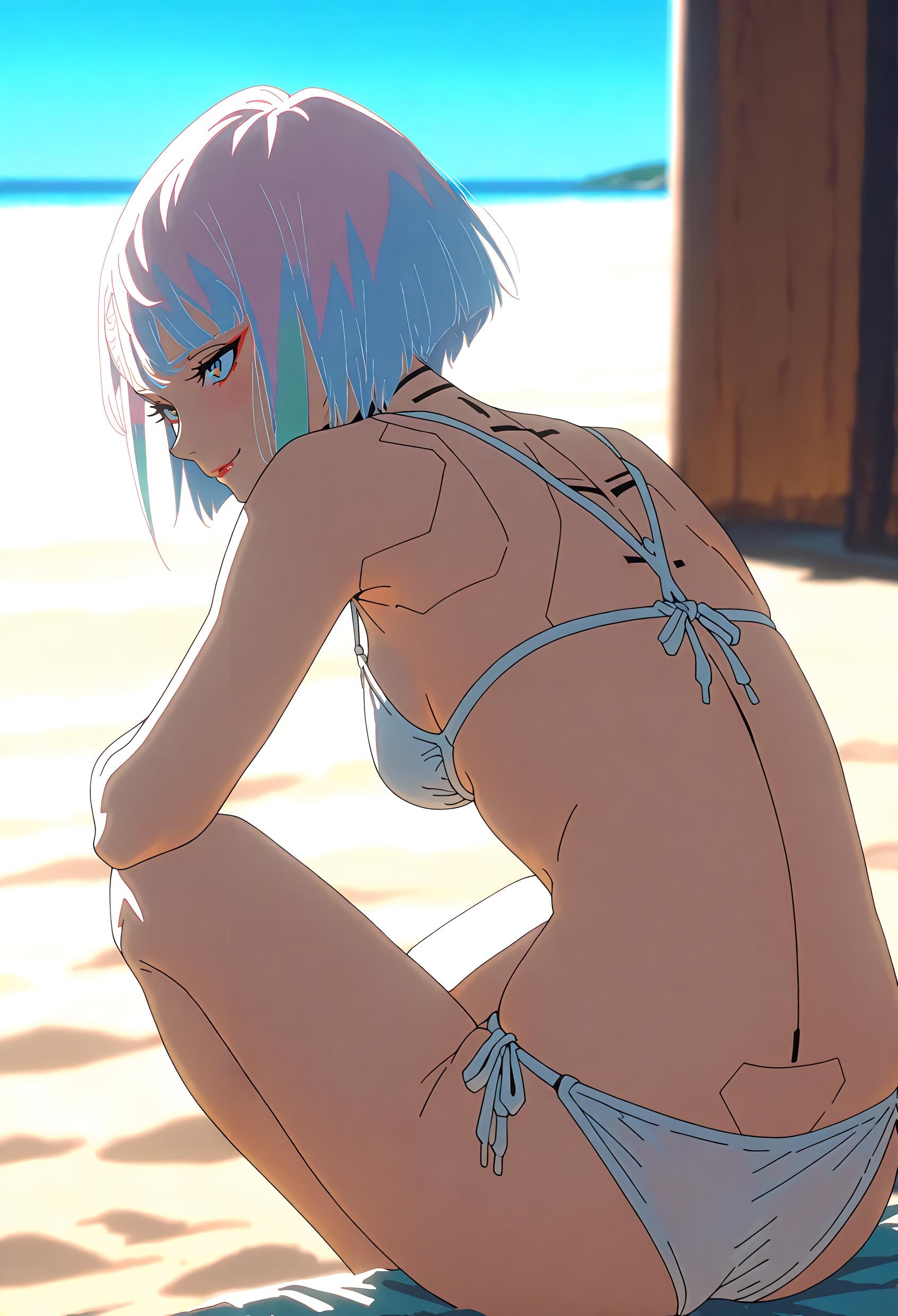 Cô Gái Anime Tạo Bởi AI - 露西娜: Đường Biên Cyberpunk, Tóc Xanh, Ngực Lớn, Cô Gái Tóc Bạc Với Đường Cong Hoàn Hảo, Sự Quyến Rũ Tột Đỉnh 63P