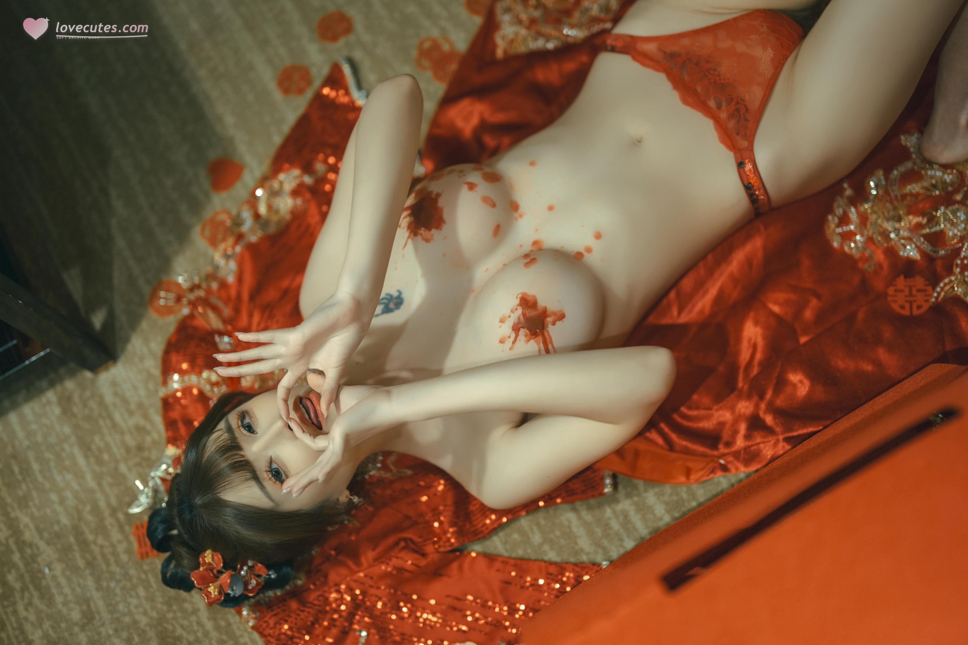 '[私房] 루카 8세 - 신혼 이야기: 중식 홍嫁衣 혼수 스티커로 아름다운 몸매 가리기 108P1V'