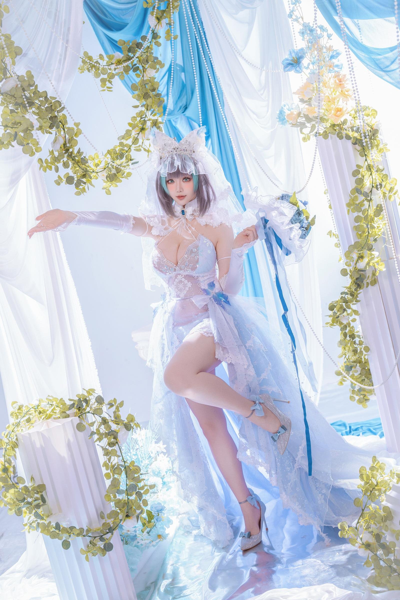 【Cosplay】星之迟迟Hoshilily - 碧藍航線 柴郡：白藍禮裝與貓耳元素交織 甜美冷豔並存的角色還原 44P