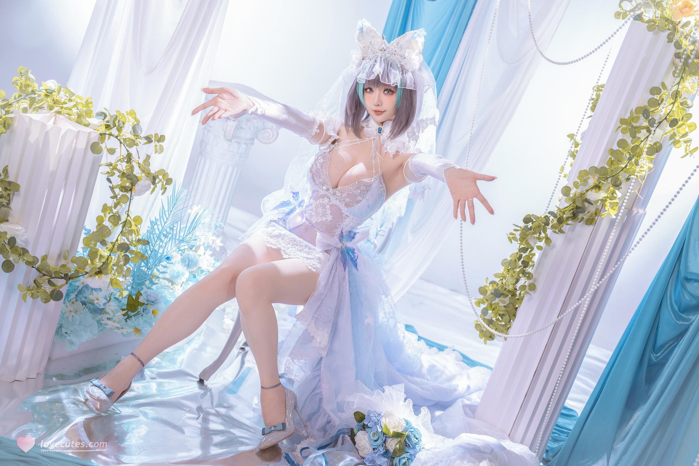 【Cosplay】星之迟迟Hoshilily - 碧藍航線 柴郡：白藍禮裝與貓耳元素交織 甜美冷豔並存的角色還原 44P