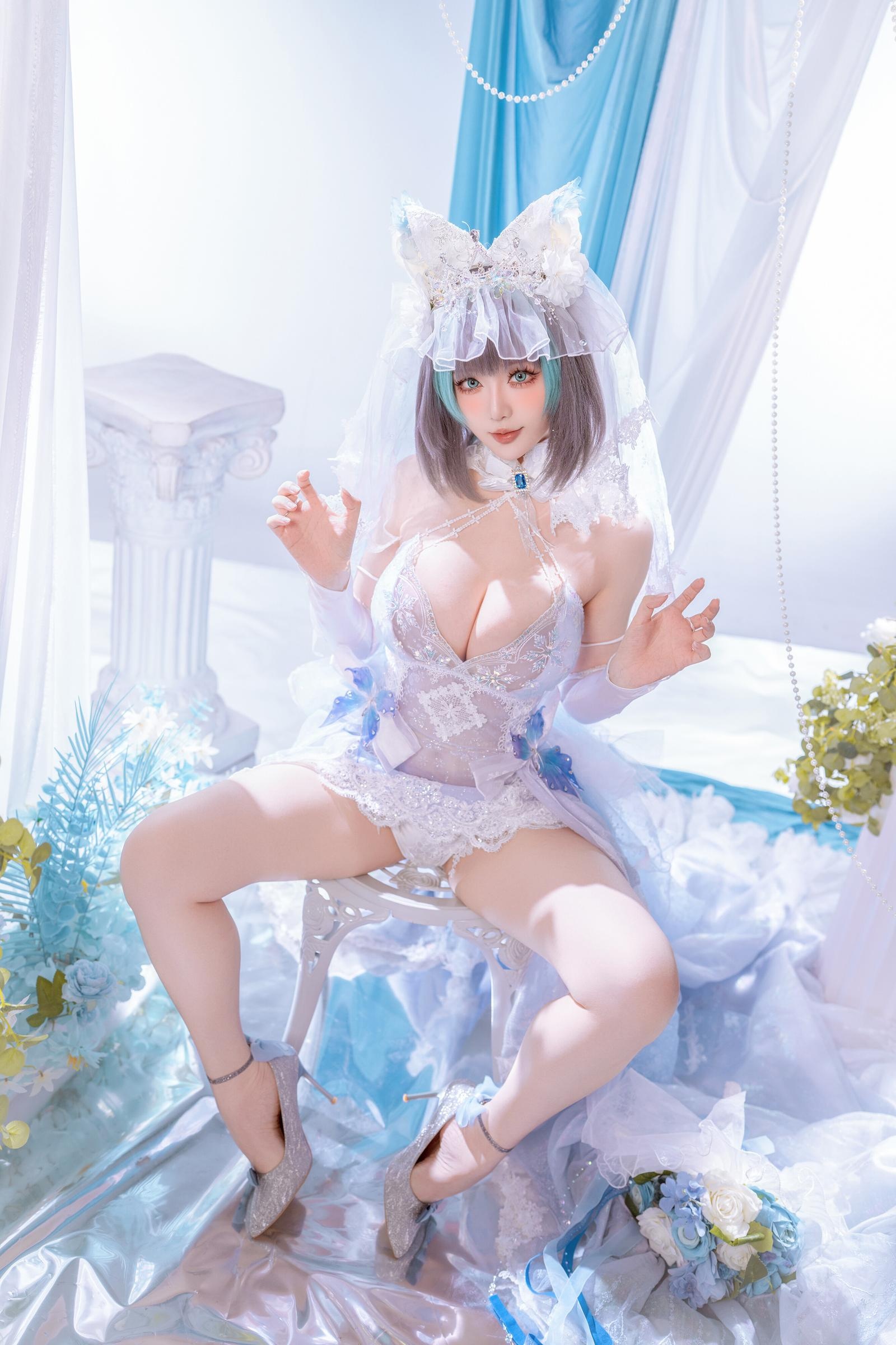 【Cosplay】星之迟迟Hoshilily - 碧藍航線 柴郡：白藍禮裝與貓耳元素交織 甜美冷豔並存的角色還原 44P