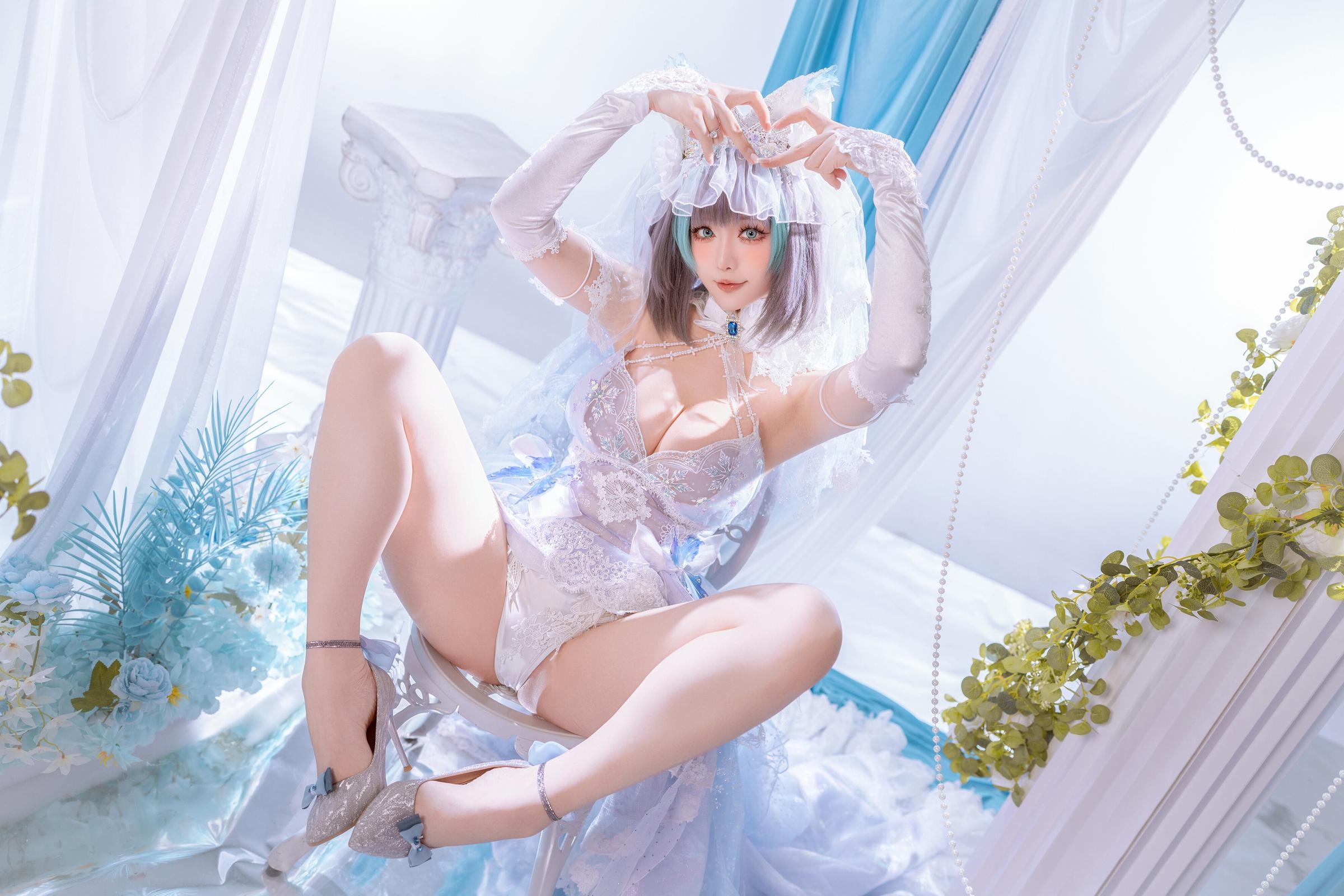 【Cosplay】星之迟迟Hoshilily - 碧藍航線 柴郡：白藍禮裝與貓耳元素交織 甜美冷豔並存的角色還原 44P