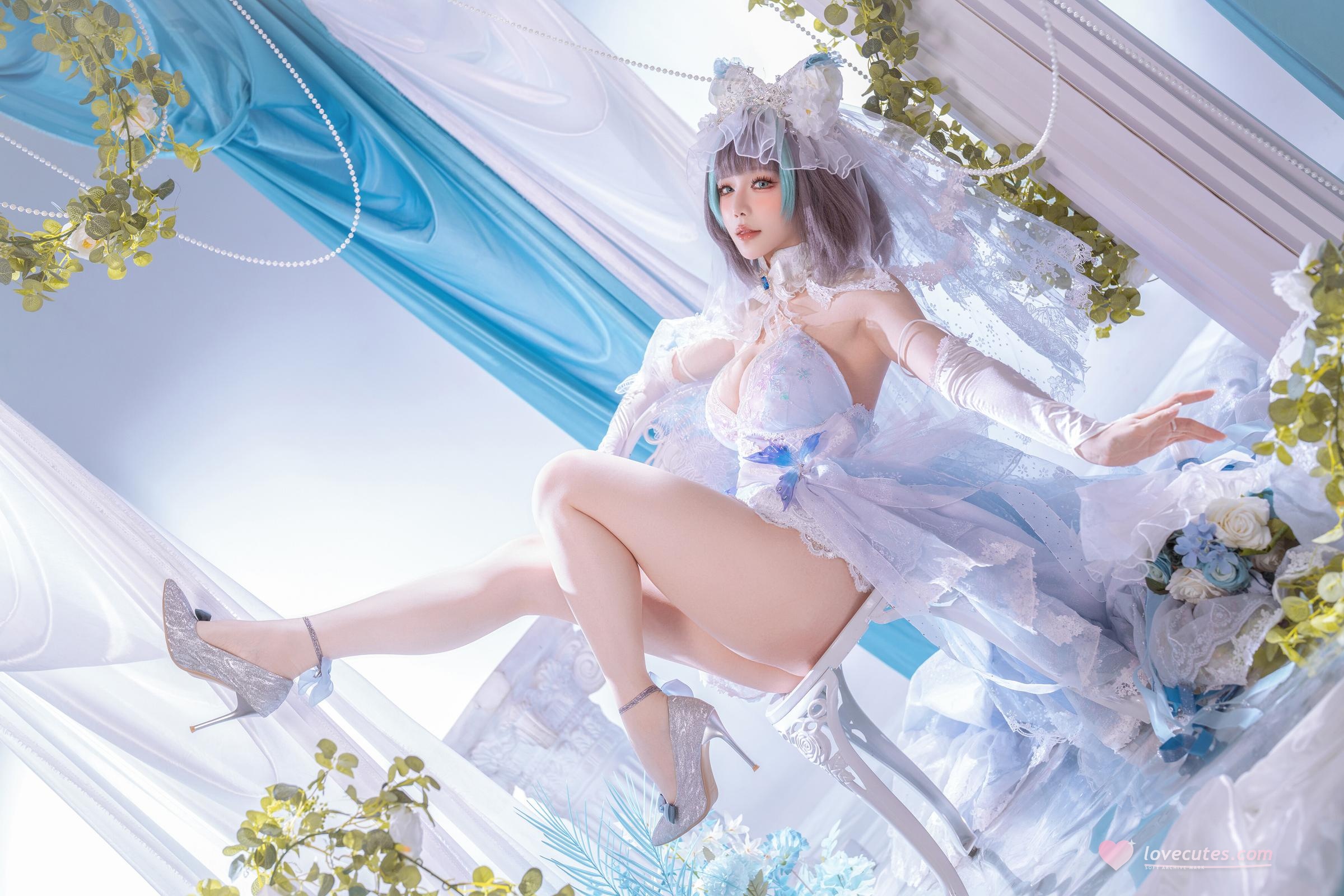 【Cosplay】星之迟迟Hoshilily - 碧藍航線 柴郡：白藍禮裝與貓耳元素交織 甜美冷豔並存的角色還原 44P