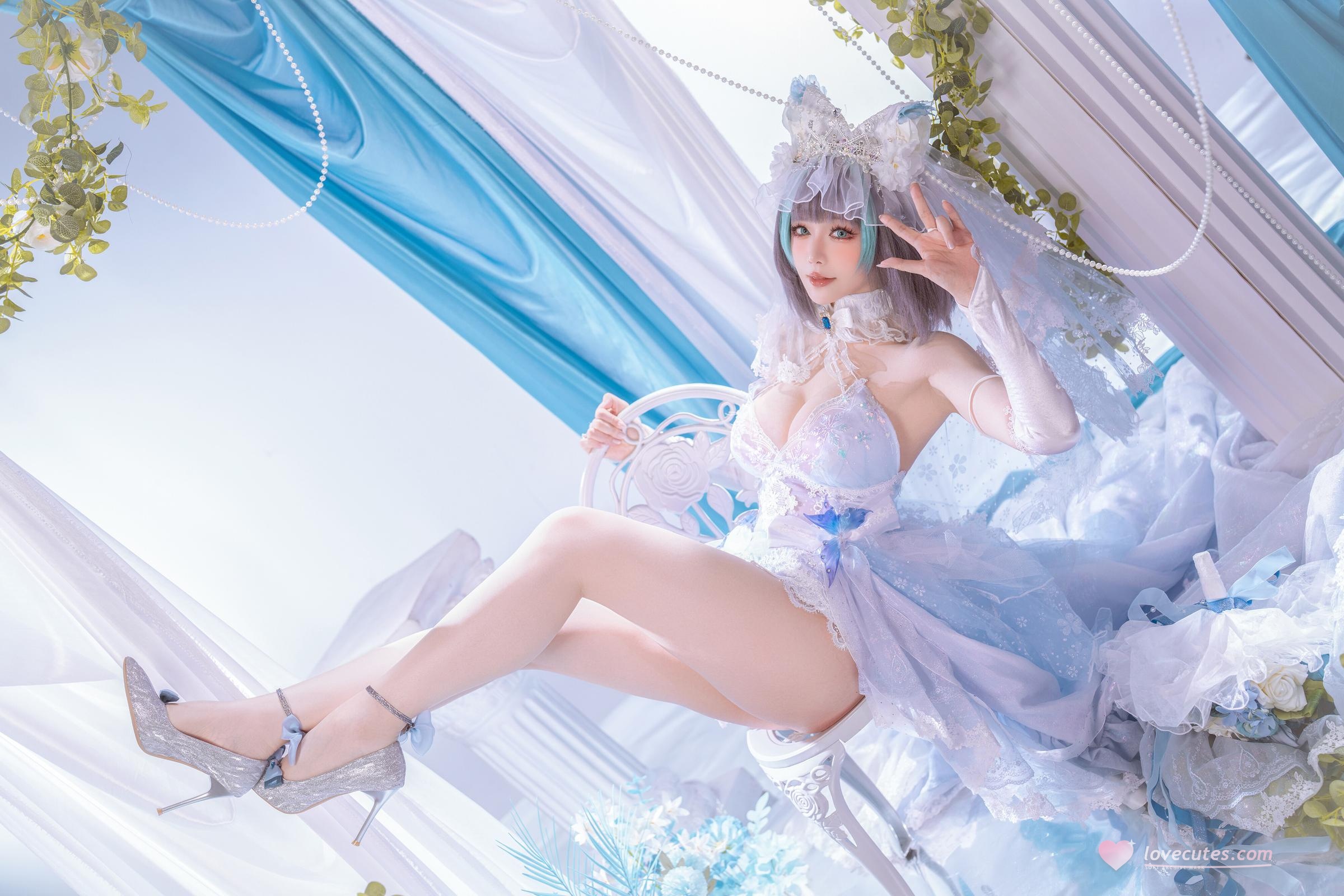 【Cosplay】星之迟迟Hoshilily - 碧藍航線 柴郡：白藍禮裝與貓耳元素交織 甜美冷豔並存的角色還原 44P