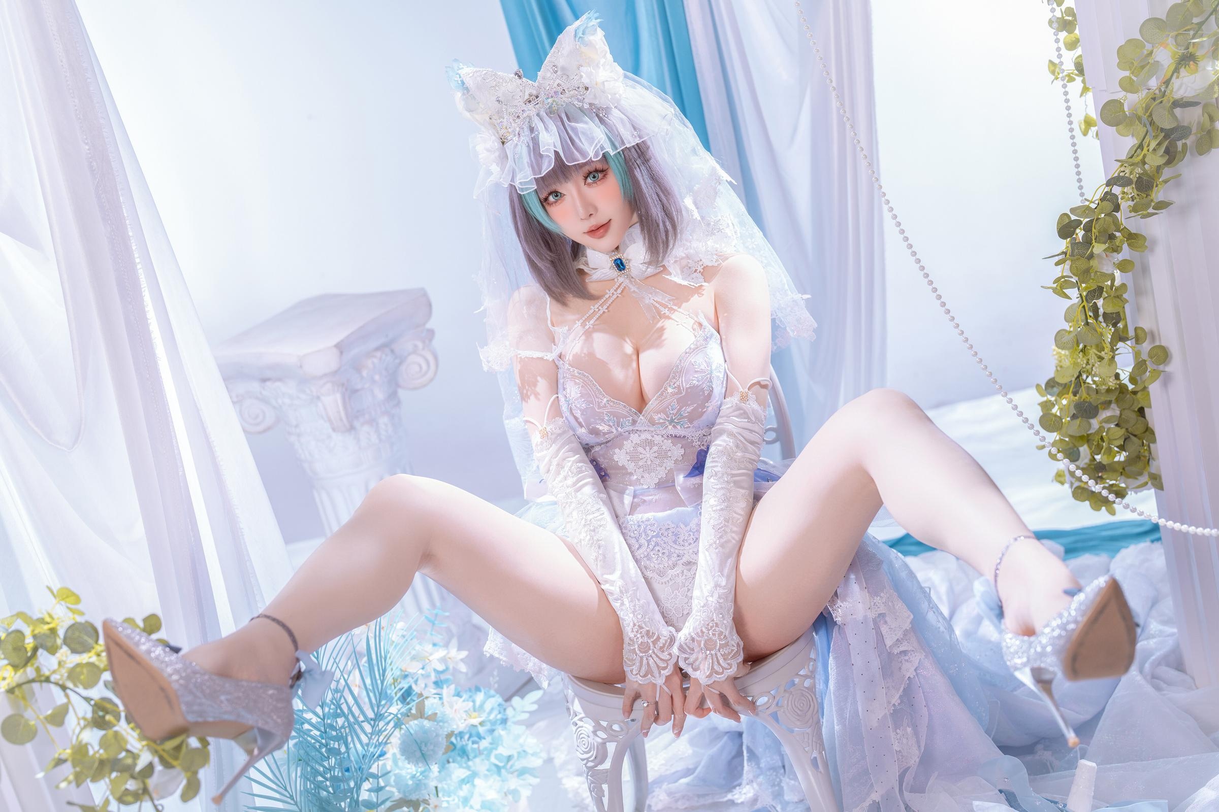 【Cosplay】星之迟迟Hoshilily - 碧藍航線 柴郡：白藍禮裝與貓耳元素交織 甜美冷豔並存的角色還原 44P