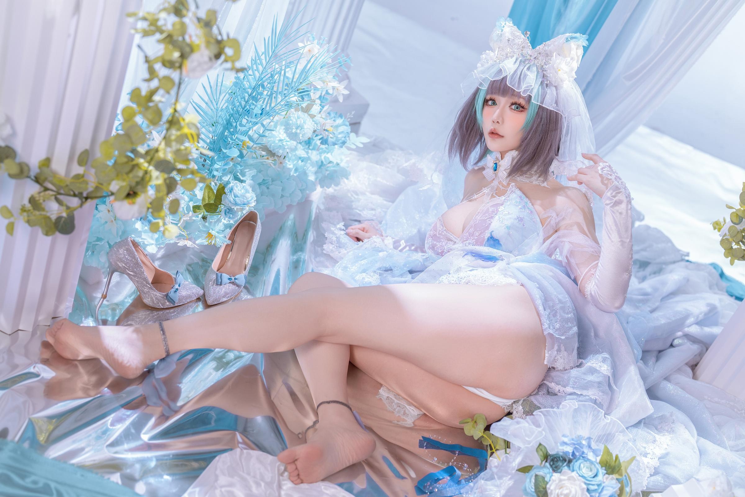 '[cosplay] 星之迟迟Hoshilily - 碧蓝航线 柴郡: Sự Kết Hợp Giữa Trang Phục Trắng Xanh và Yếu Tố Tai Mèo - Phục Hồi Nhân Vật Ngọt Ngào và Lạnh Lùng 44P'