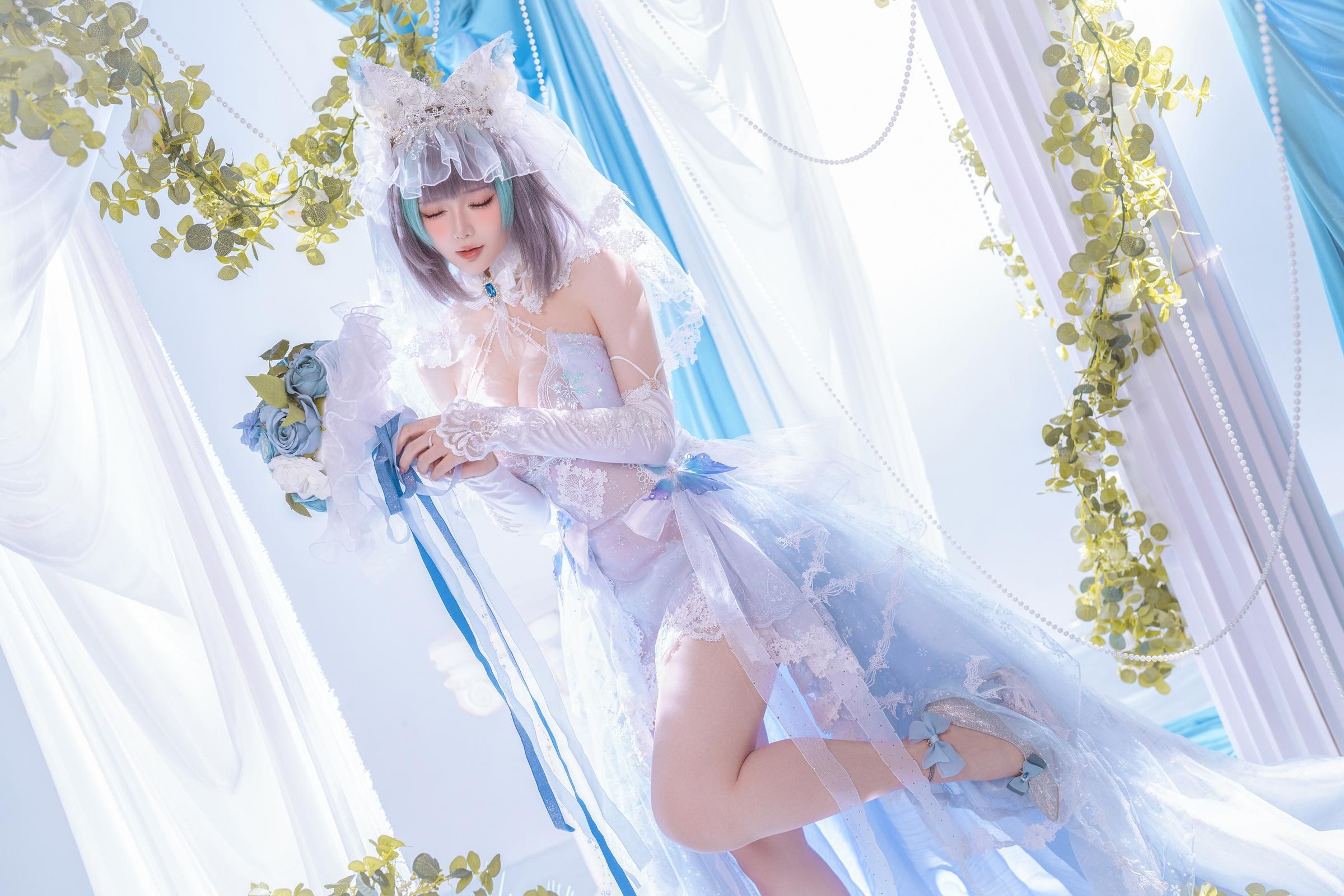 '[cosplay] 星之迟迟Hoshilily - 碧蓝航线 柴郡: Sự Kết Hợp Giữa Trang Phục Trắng Xanh và Yếu Tố Tai Mèo - Phục Hồi Nhân Vật Ngọt Ngào và Lạnh Lùng 44P'
