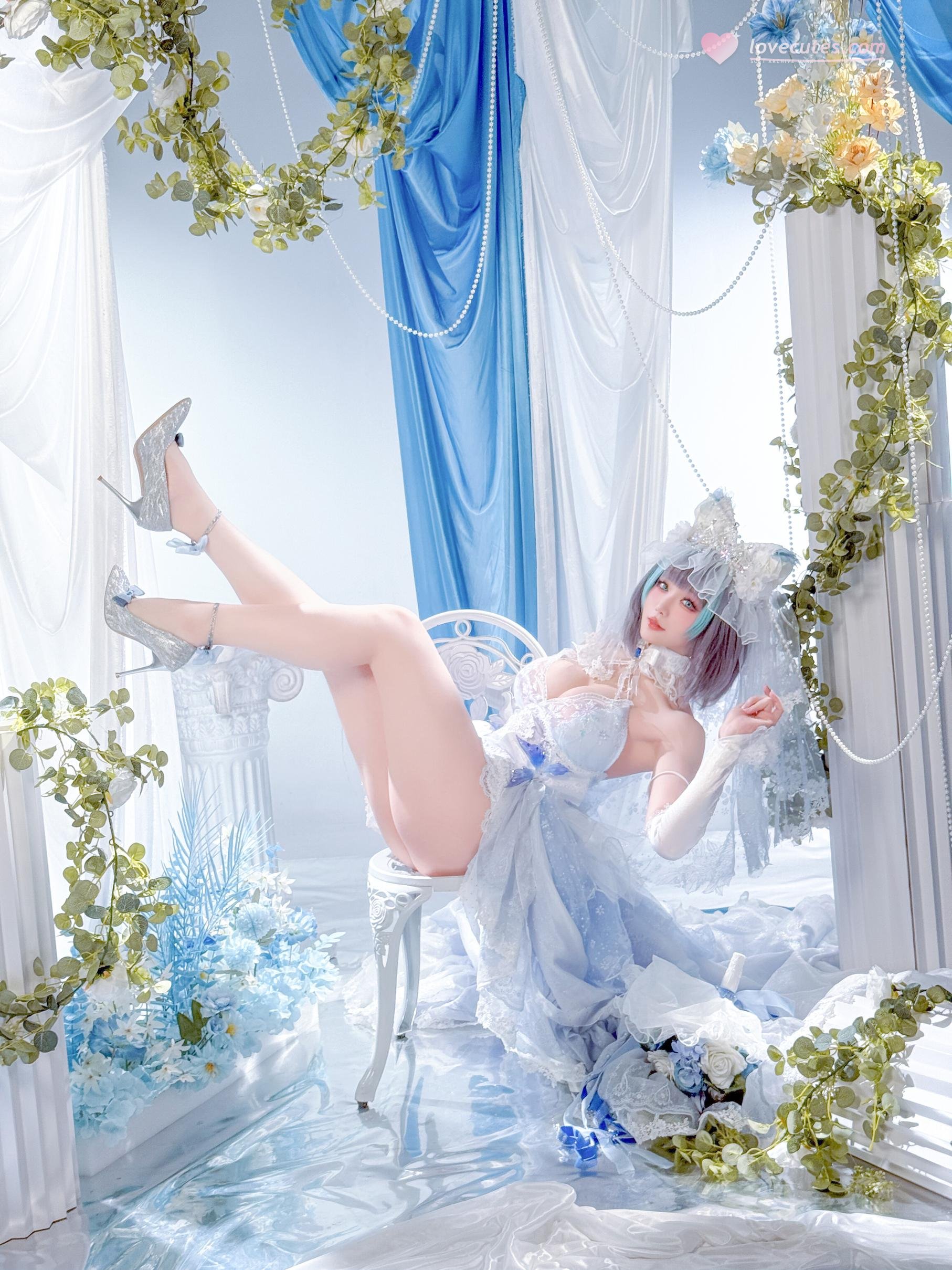 '[cosplay] 星之迟迟Hoshilily - 碧蓝航线 柴郡: Sự Kết Hợp Giữa Trang Phục Trắng Xanh và Yếu Tố Tai Mèo - Phục Hồi Nhân Vật Ngọt Ngào và Lạnh Lùng 44P'