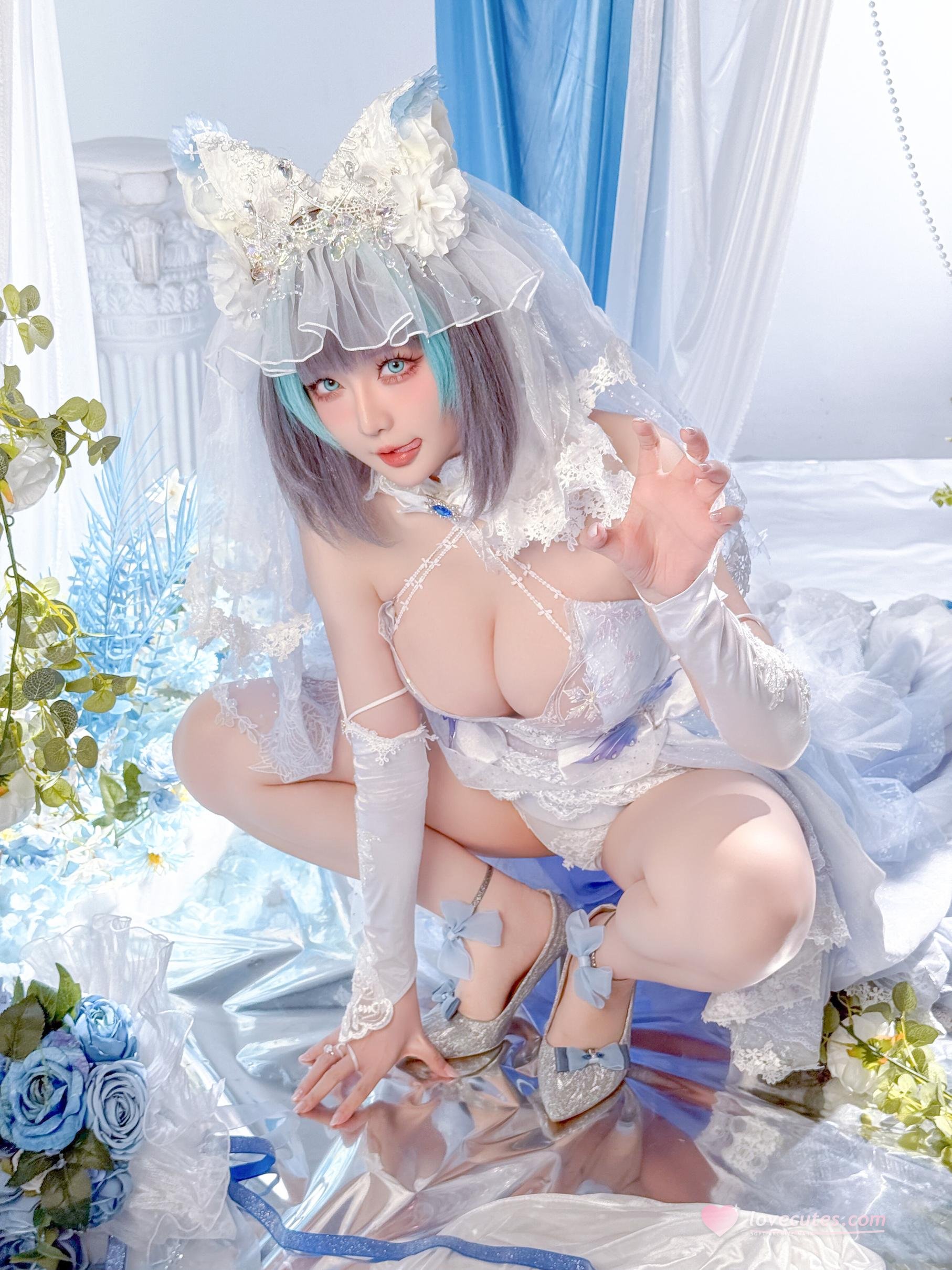 '[cosplay] 星之迟迟Hoshilily - 碧蓝航线 柴郡: Sự Kết Hợp Giữa Trang Phục Trắng Xanh và Yếu Tố Tai Mèo - Phục Hồi Nhân Vật Ngọt Ngào và Lạnh Lùng 44P'