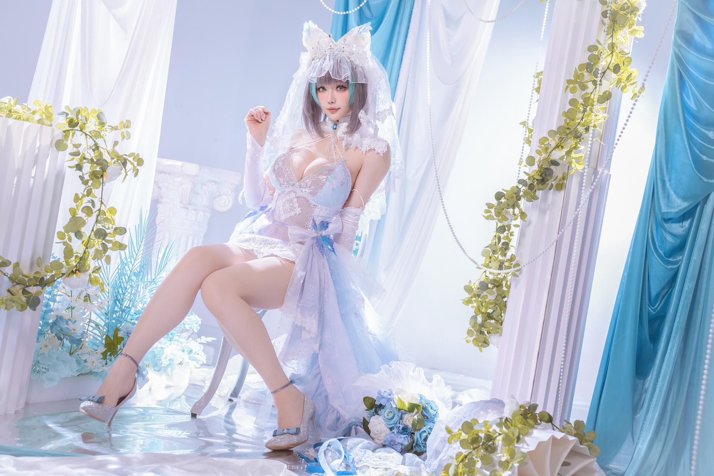 【コスプレ】星之迟迟Hoshilily - 碧蓝航线 柴郡：白ブルー礼装と猫耳要素の融合 44P
