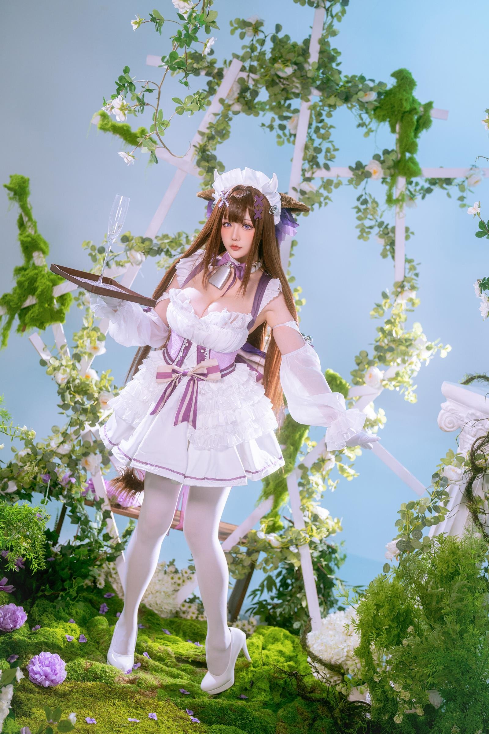 '[cosplay] 星之迟迟Hoshilily - 碧蓝航线 樫野: Sự Kết Hợp Giữa Váy Trắng Tím và Tai Mèo Trong Phong Cách Ngọt Ngào, Dễ Thương 45P'