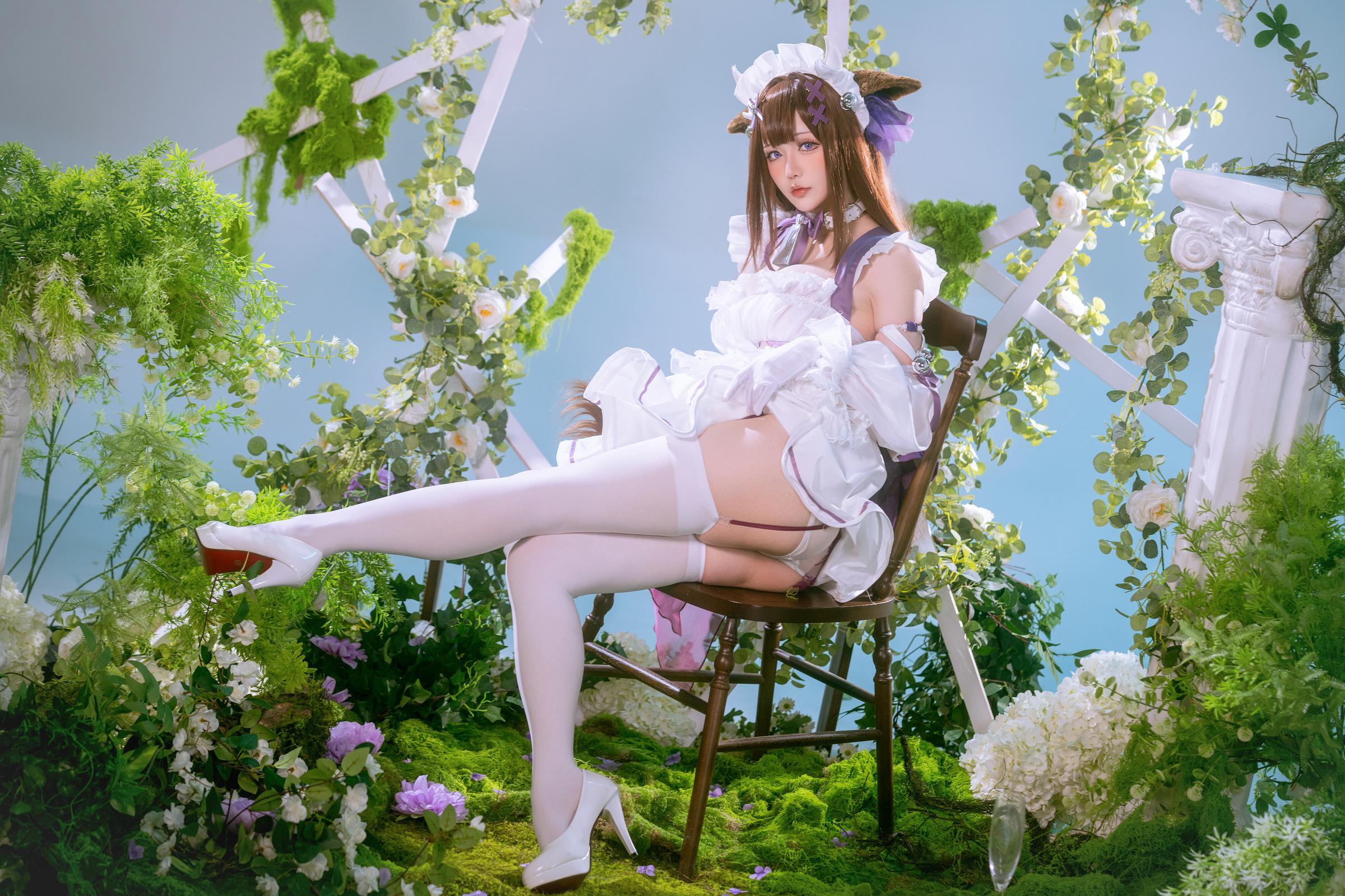 '[cosplay] 星之迟迟Hoshilily - 碧蓝航线 樫野: Sự Kết Hợp Giữa Váy Trắng Tím và Tai Mèo Trong Phong Cách Ngọt Ngào, Dễ Thương 45P'