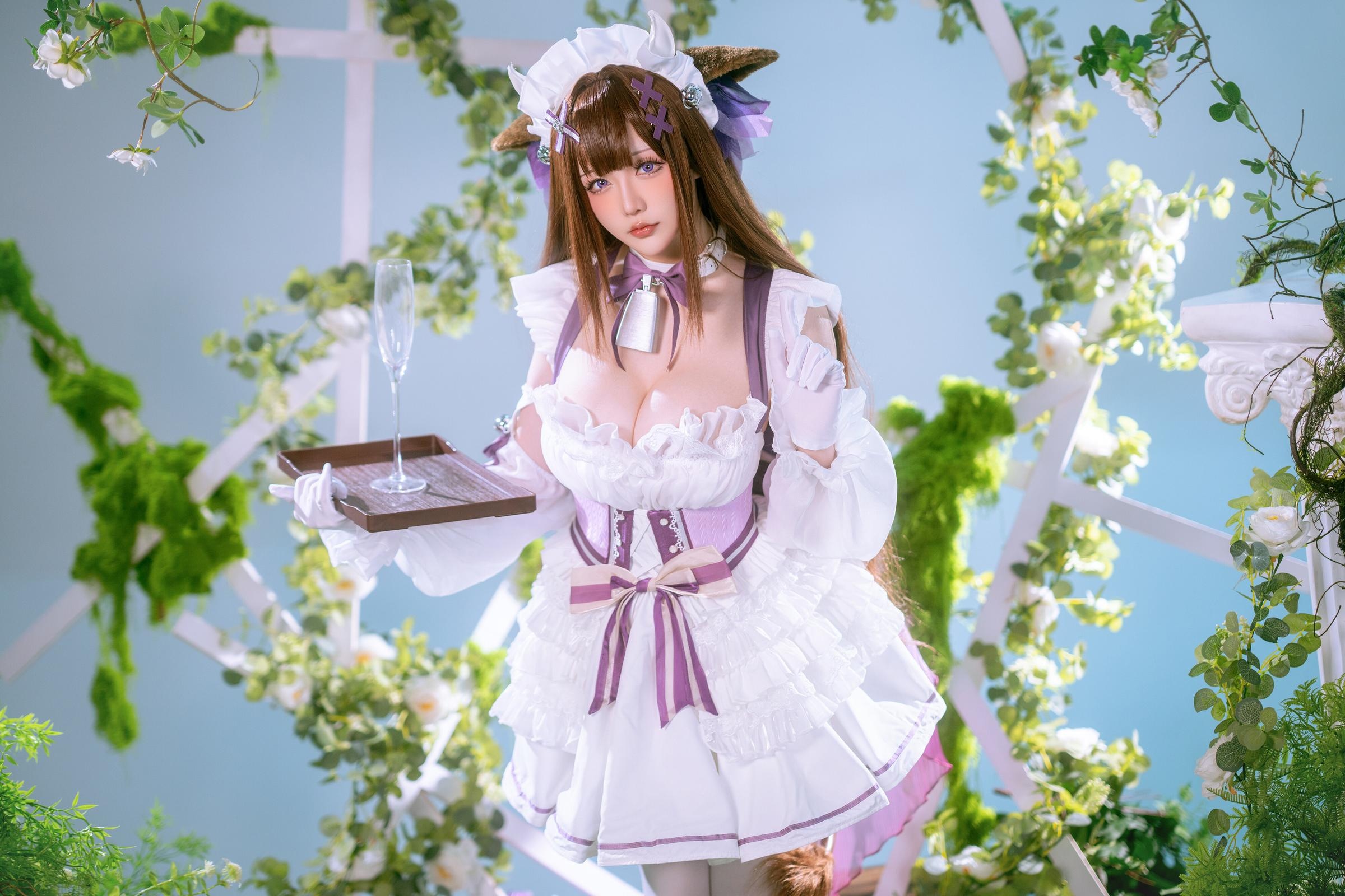 【コスプレ】星之迟迟Hoshilily - 碧蓝航线 樫野：白紫礼裙と猫耳要素の融合 45P