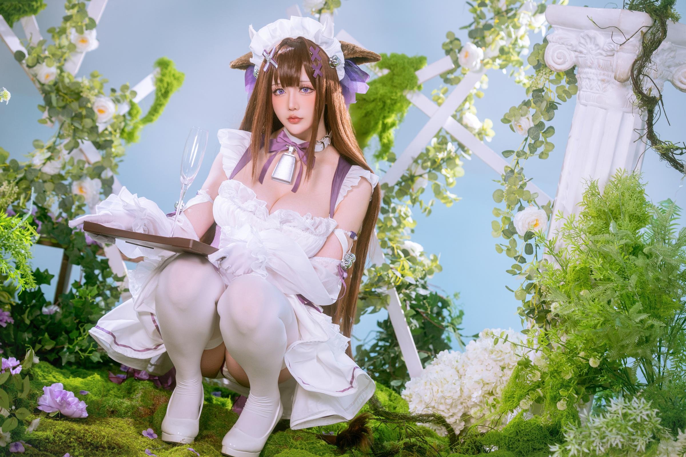 【コスプレ】星之迟迟Hoshilily - 碧蓝航线 樫野：白紫礼裙と猫耳要素の融合 45P