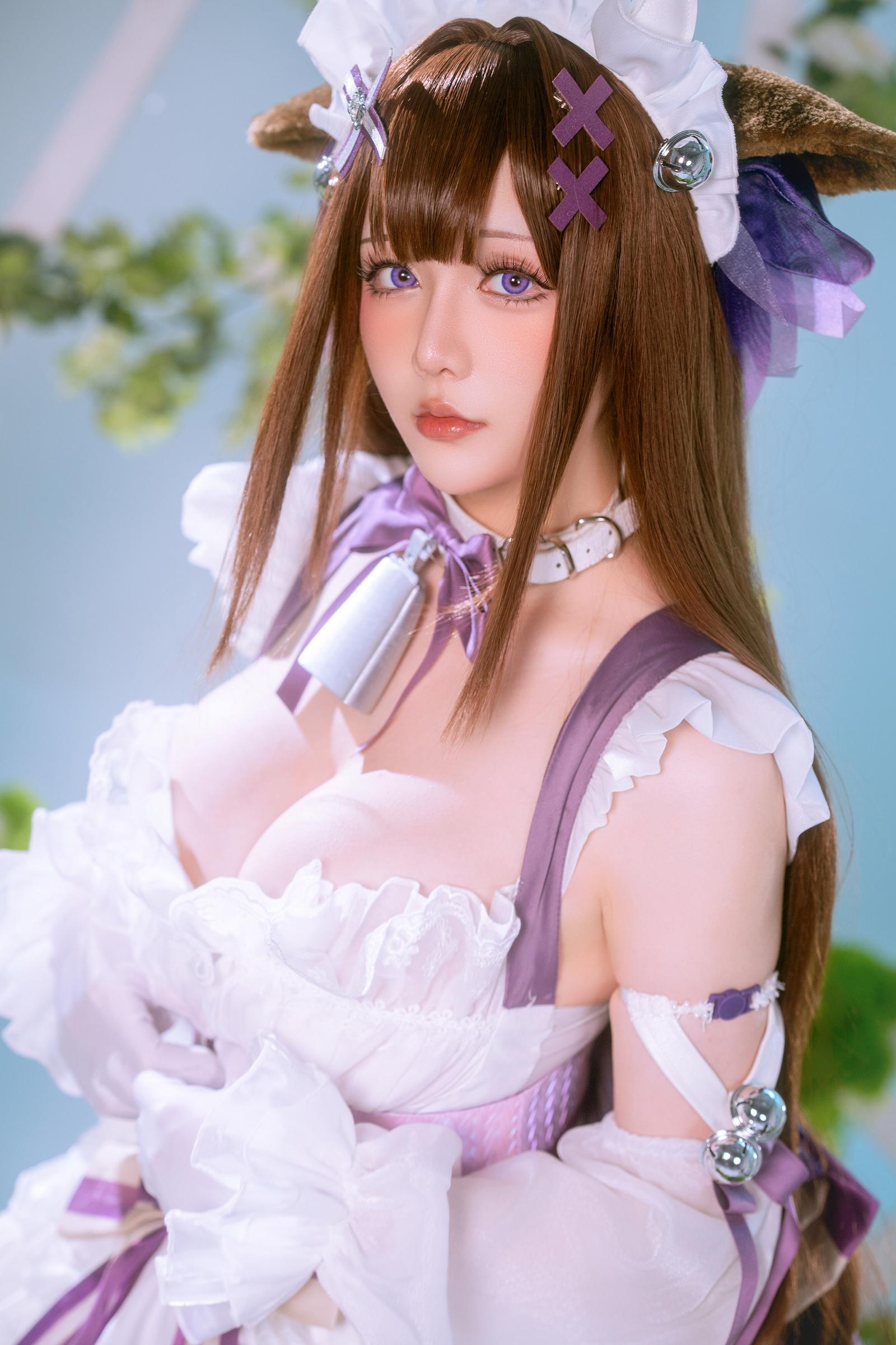 【コスプレ】星之迟迟Hoshilily - 碧蓝航线 樫野：白紫礼裙と猫耳要素の融合 45P