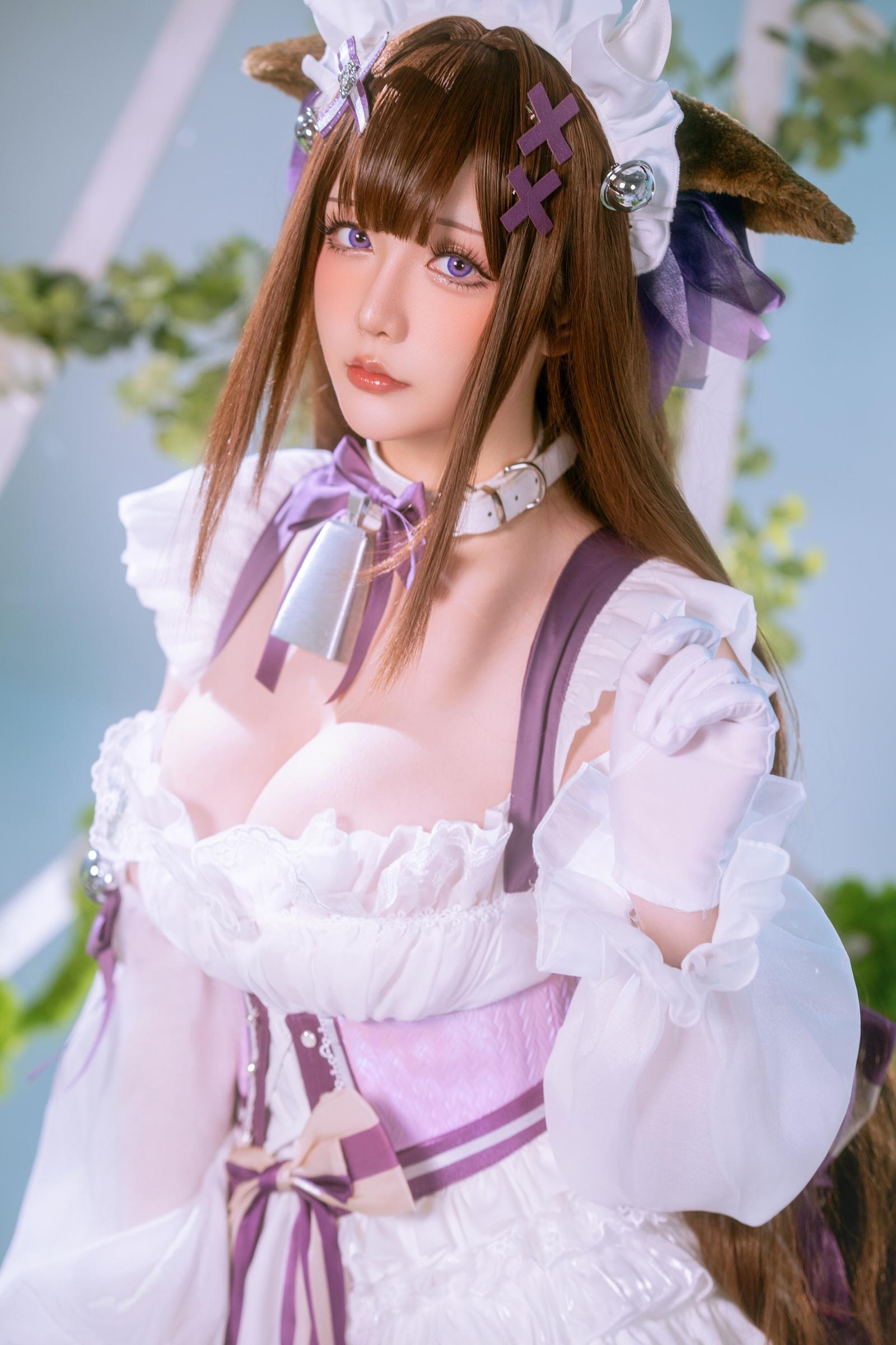 【コスプレ】星之迟迟Hoshilily - 碧蓝航线 樫野：白紫礼裙と猫耳要素の融合 45P