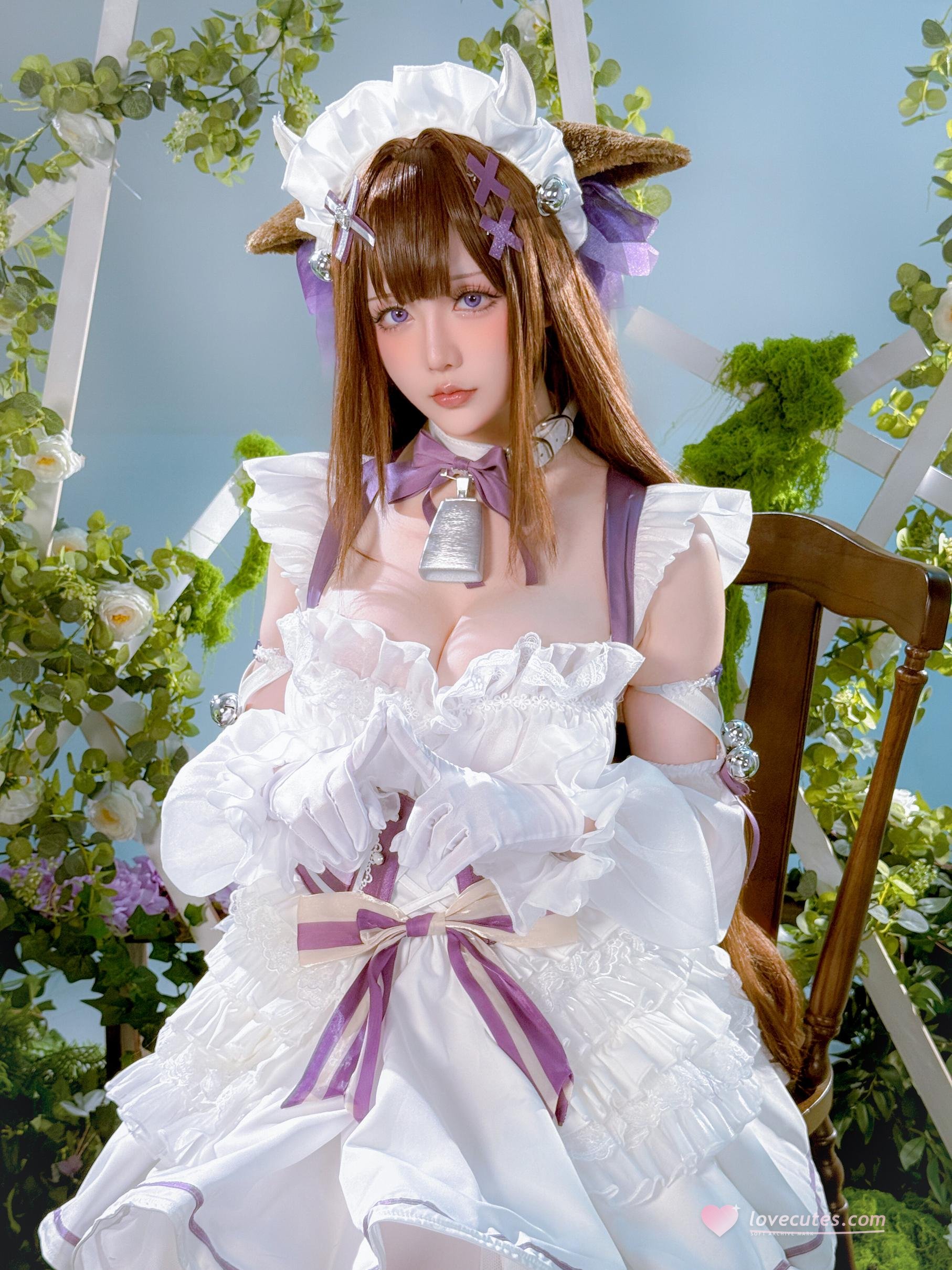 【コスプレ】星之迟迟Hoshilily - 碧蓝航线 樫野：白紫礼裙と猫耳要素の融合 45P