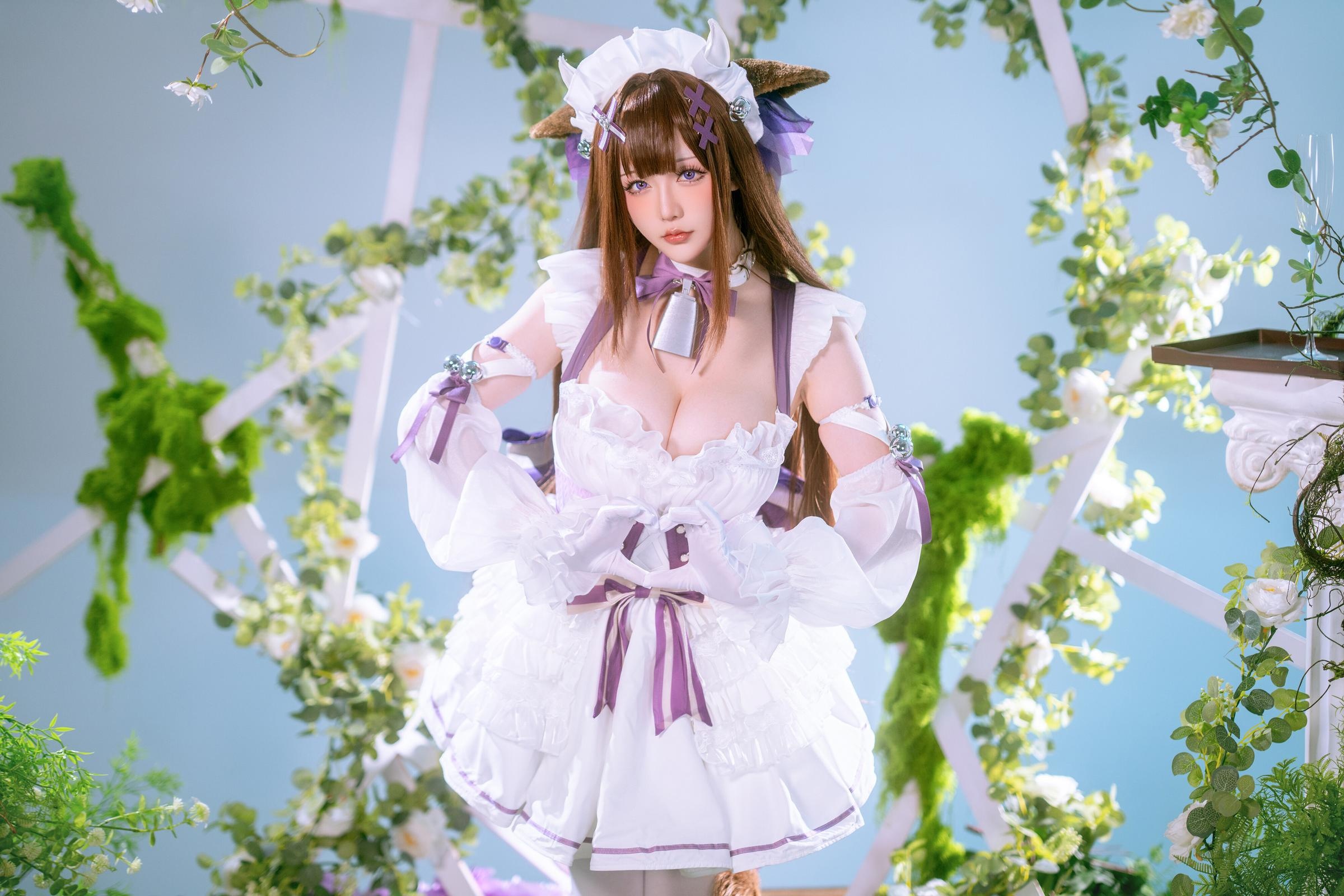 【コスプレ】星之迟迟Hoshilily - 碧蓝航线 樫野：白紫礼裙と猫耳要素の融合 45P