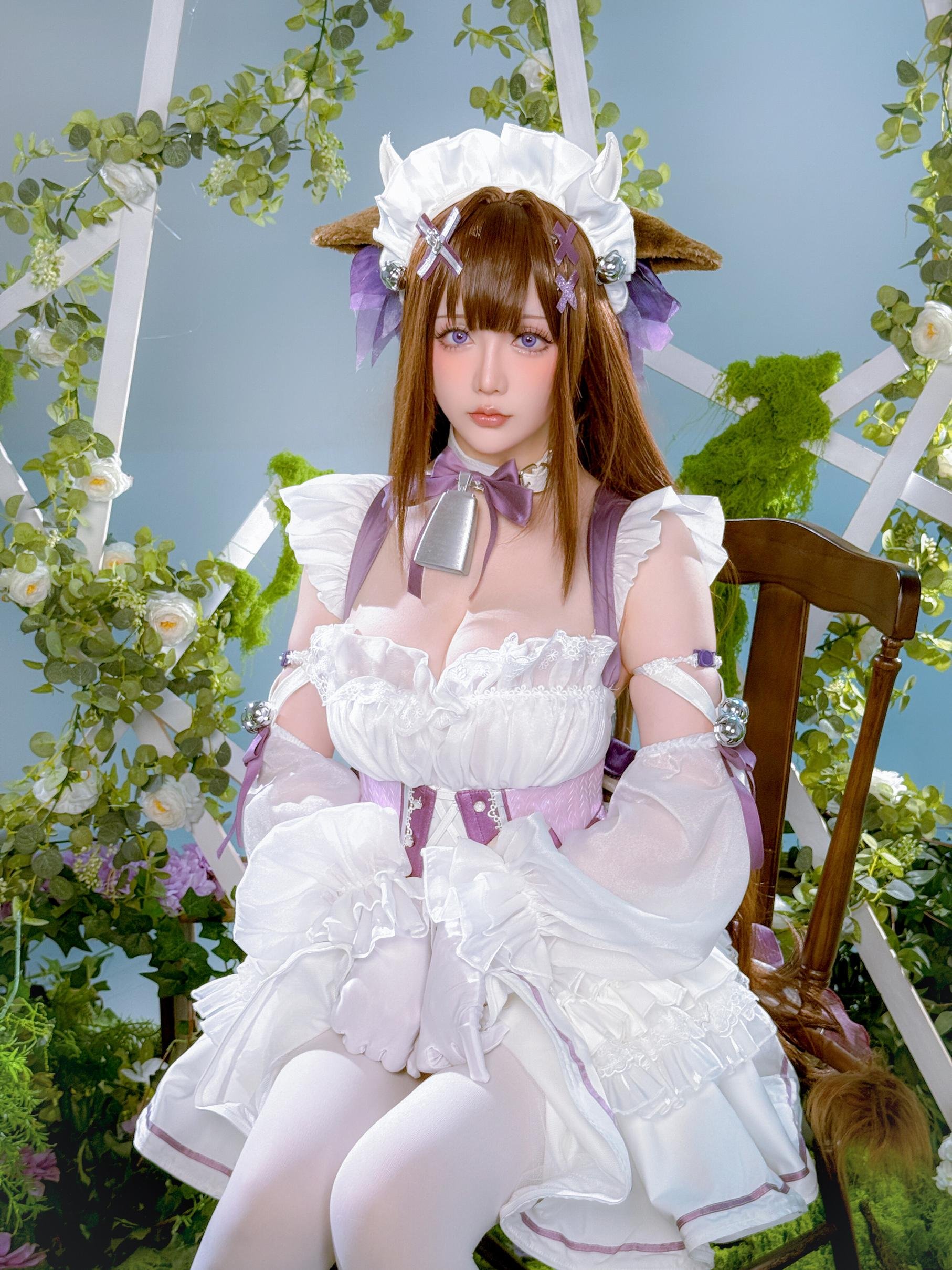 【コスプレ】星之迟迟Hoshilily - 碧蓝航线 樫野：白紫礼裙と猫耳要素の融合 45P