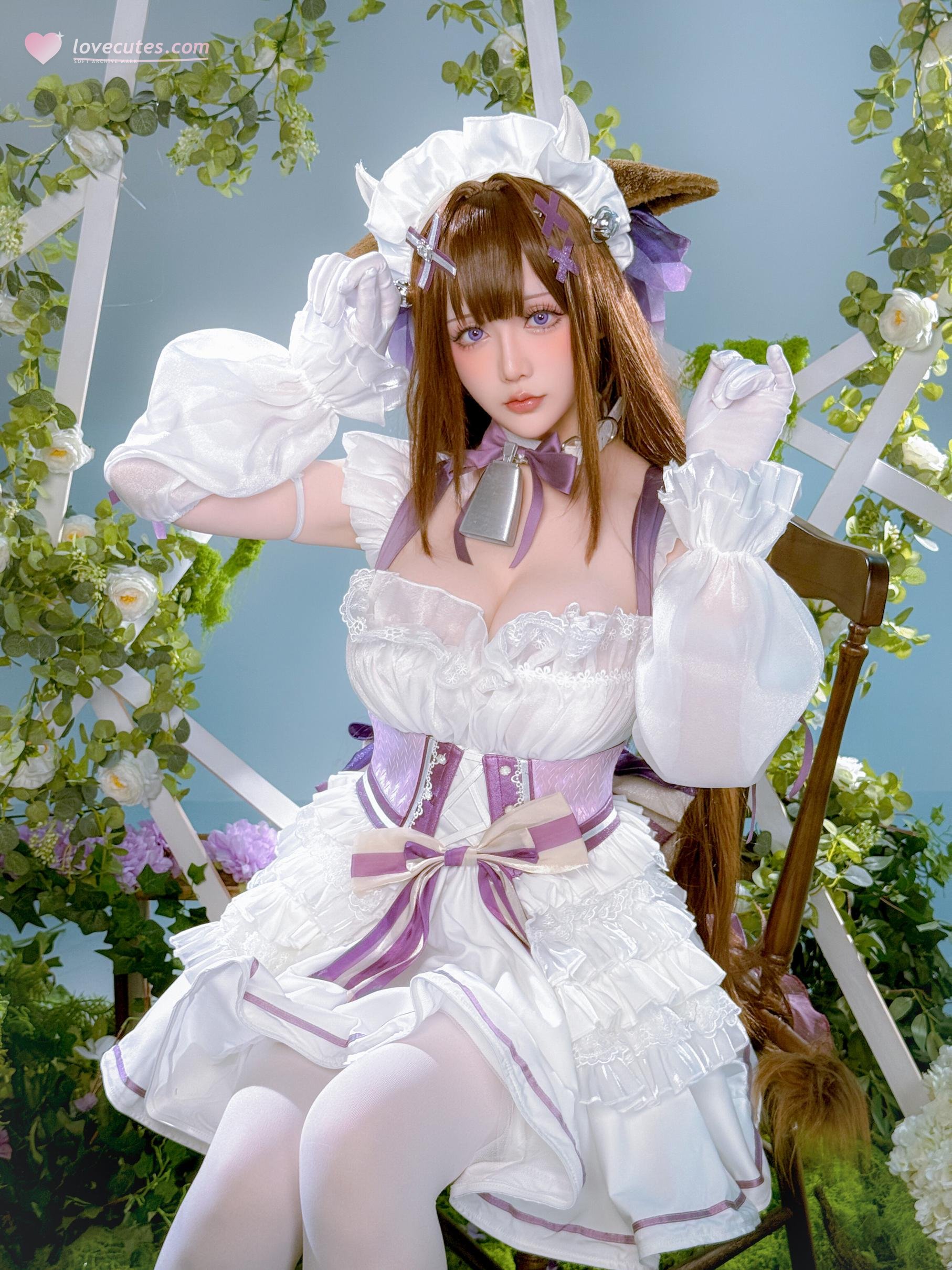 【コスプレ】星之迟迟Hoshilily - 碧蓝航线 樫野：白紫礼裙と猫耳要素の融合 45P