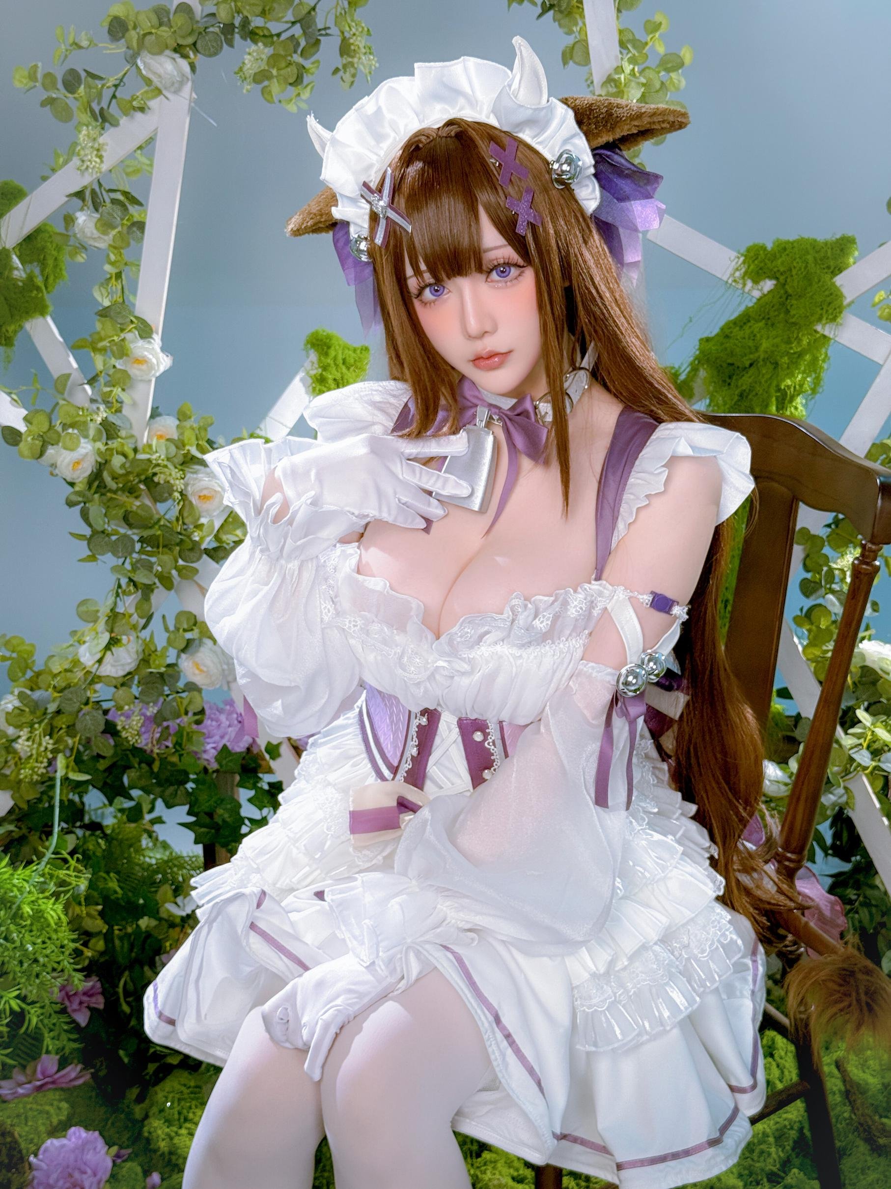 【コスプレ】星之迟迟Hoshilily - 碧蓝航线 樫野：白紫礼裙と猫耳要素の融合 45P