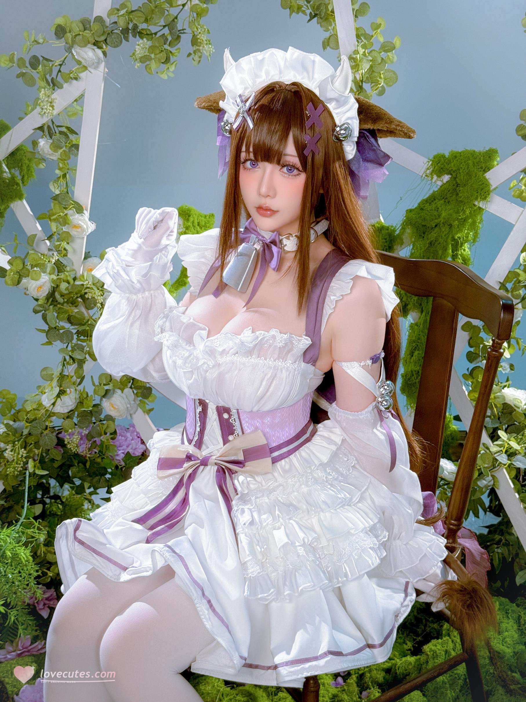 【コスプレ】星之迟迟Hoshilily - 碧蓝航线 樫野：白紫礼裙と猫耳要素の融合 45P