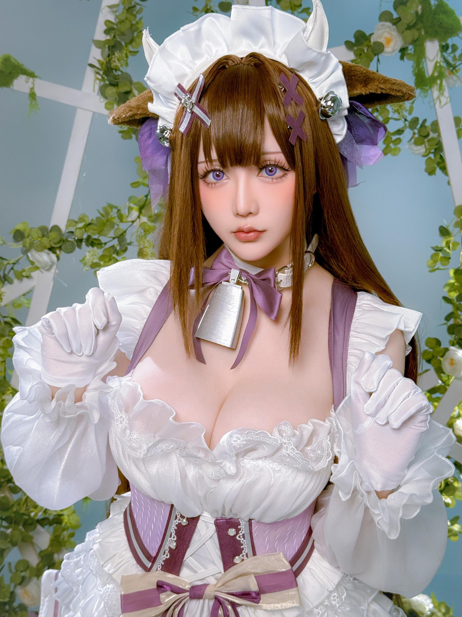 【コスプレ】星之迟迟Hoshilily - 碧蓝航线 樫野：白紫礼裙と猫耳要素の融合 45P