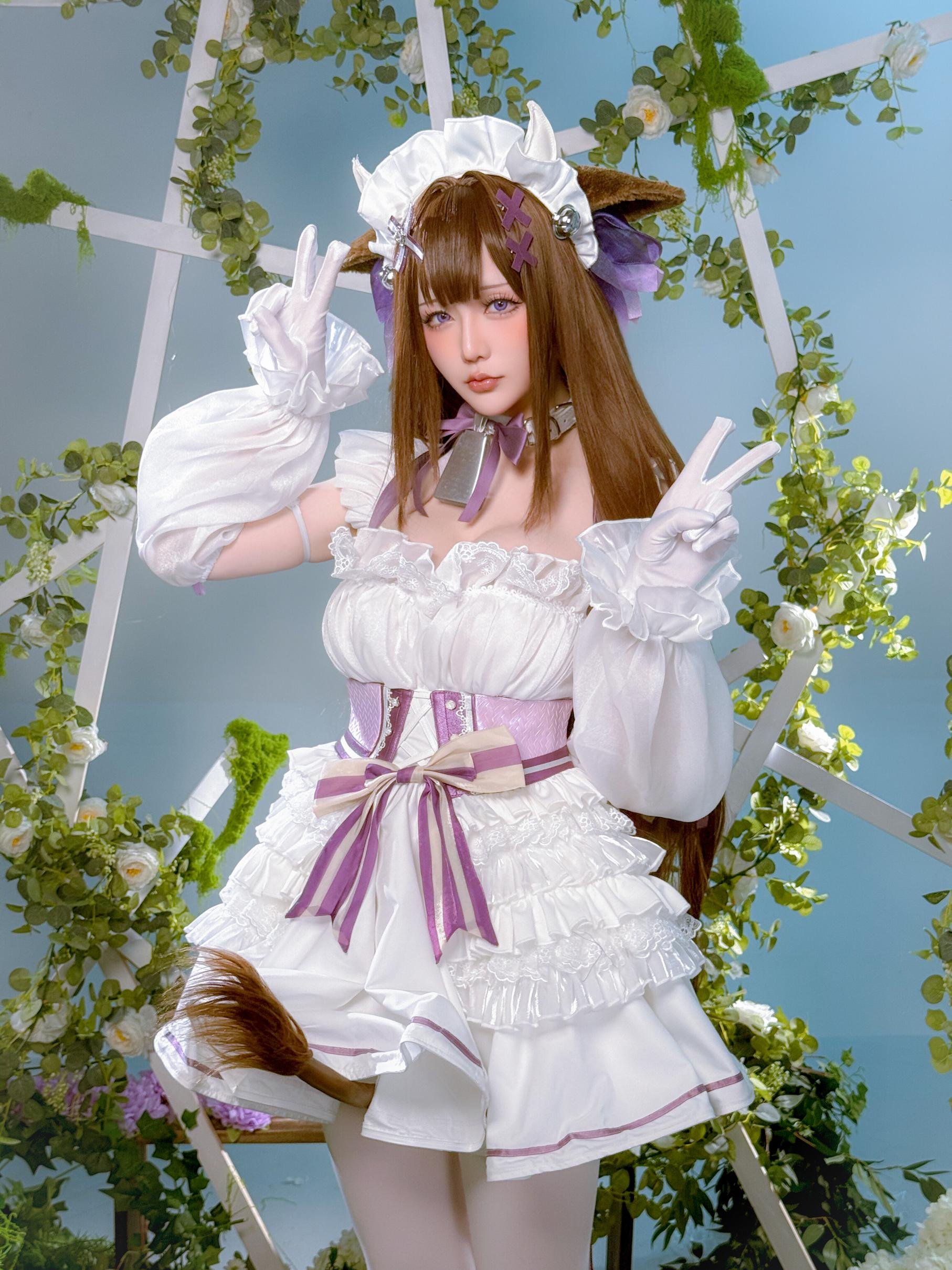 【コスプレ】星之迟迟Hoshilily - 碧蓝航线 樫野：白紫礼裙と猫耳要素の融合 45P