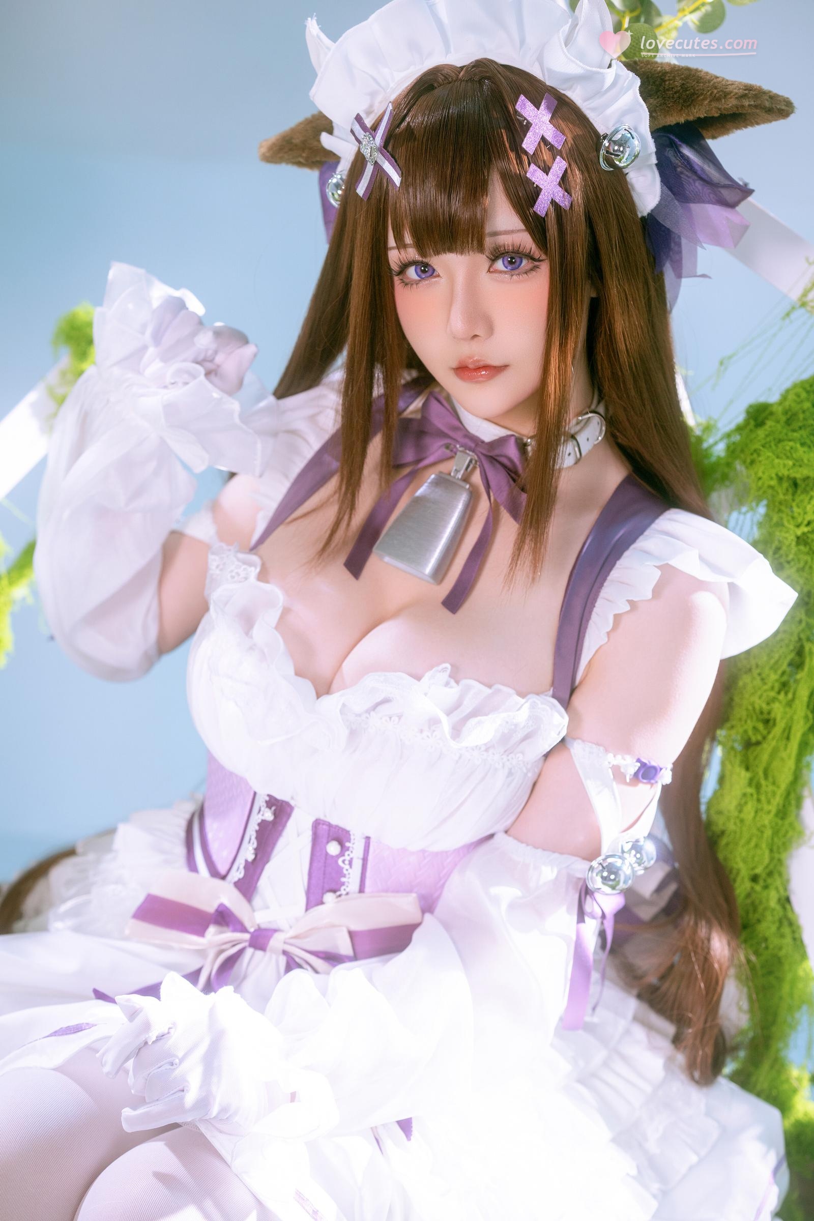 【コスプレ】星之迟迟Hoshilily - 碧蓝航线 樫野：白紫礼裙と猫耳要素の融合 45P