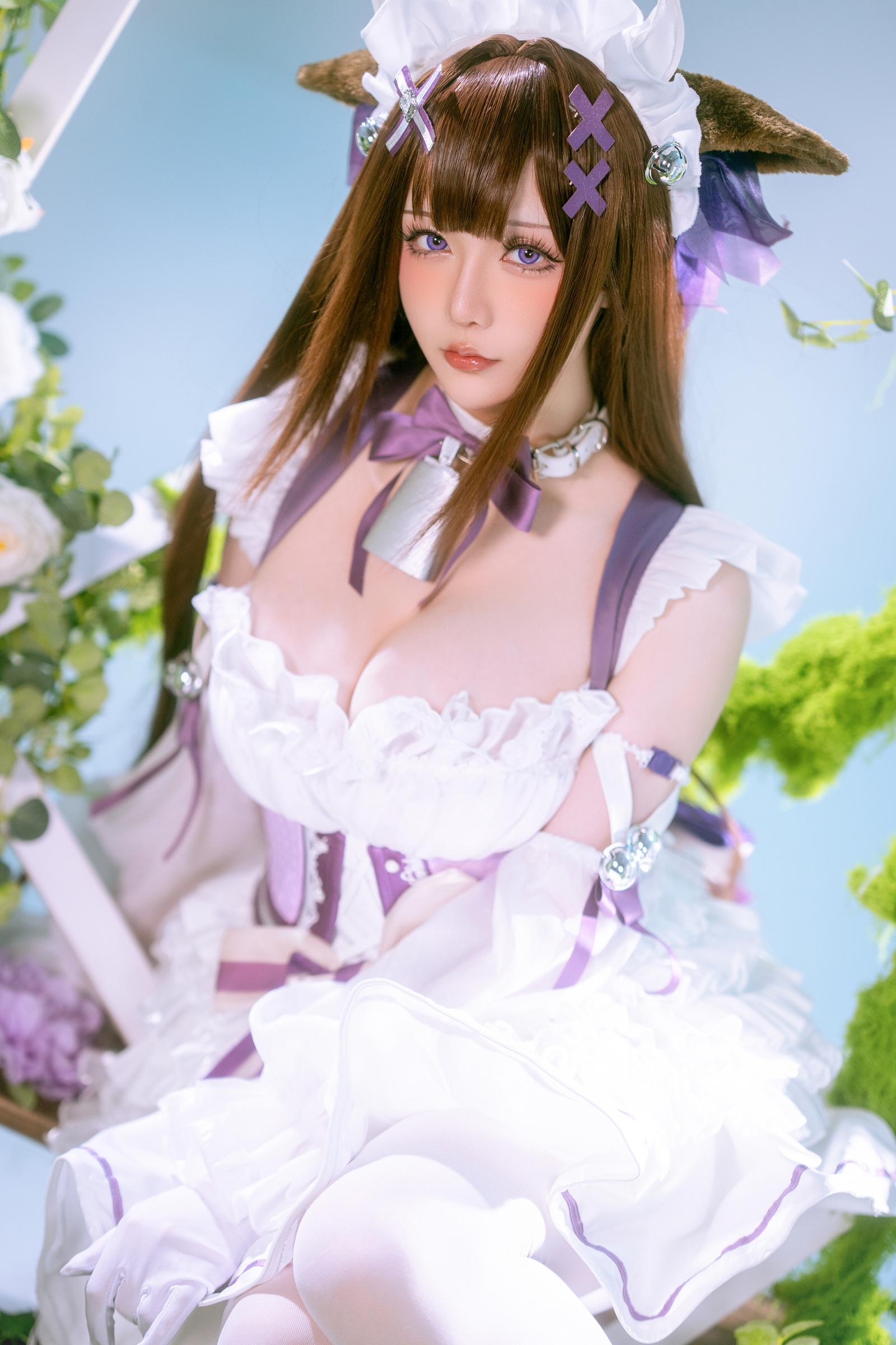 【コスプレ】星之迟迟Hoshilily - 碧蓝航线 樫野：白紫礼裙と猫耳要素の融合 45P