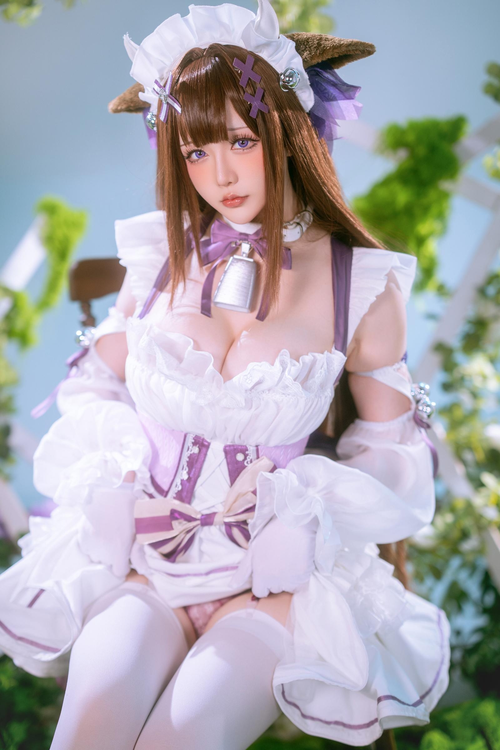 【コスプレ】星之迟迟Hoshilily - 碧蓝航线 樫野：白紫礼裙と猫耳要素の融合 45P