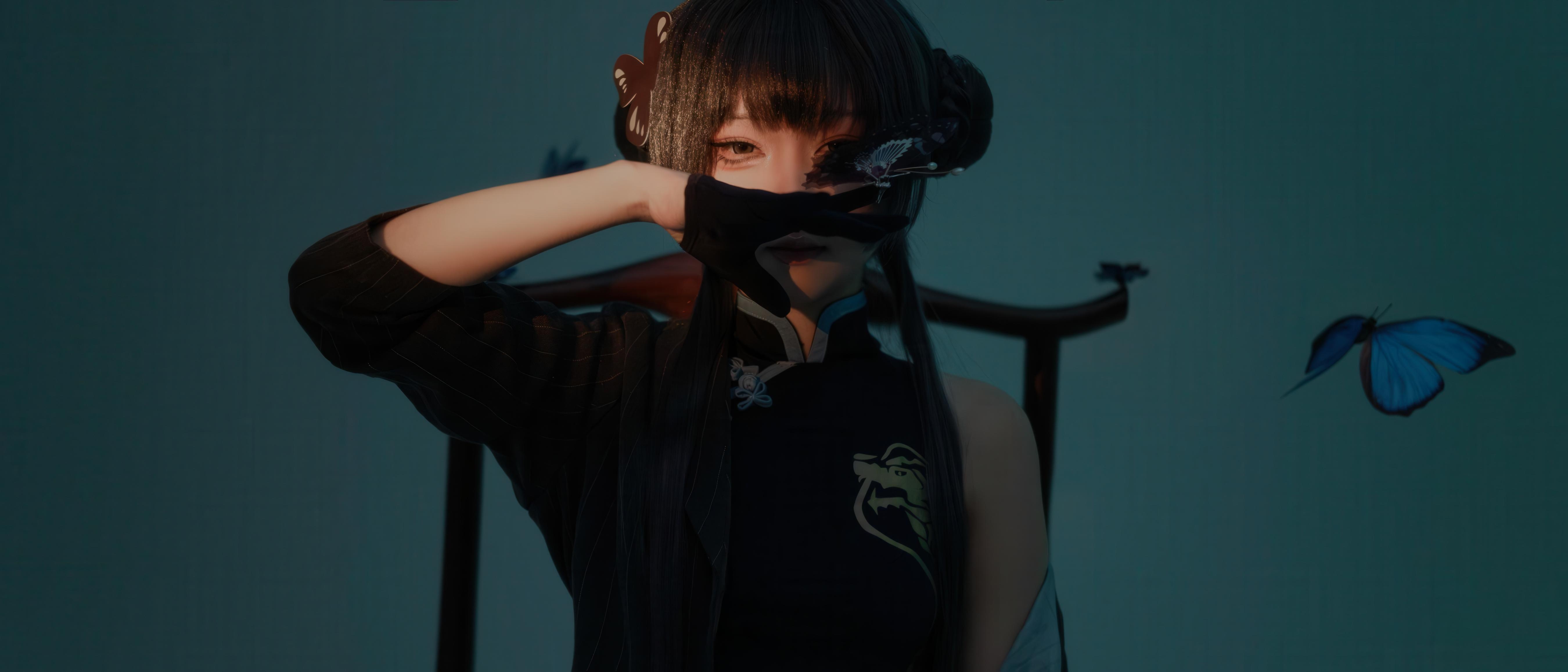 [costume hóa] 矢量鱼 - 蔚蓝档案 龙华妃咲: Kết hợp giữa áo dài truyền thống và yếu tố bướm xanh, tái hiện nhân vật với khí chất lạnh lùng 24P