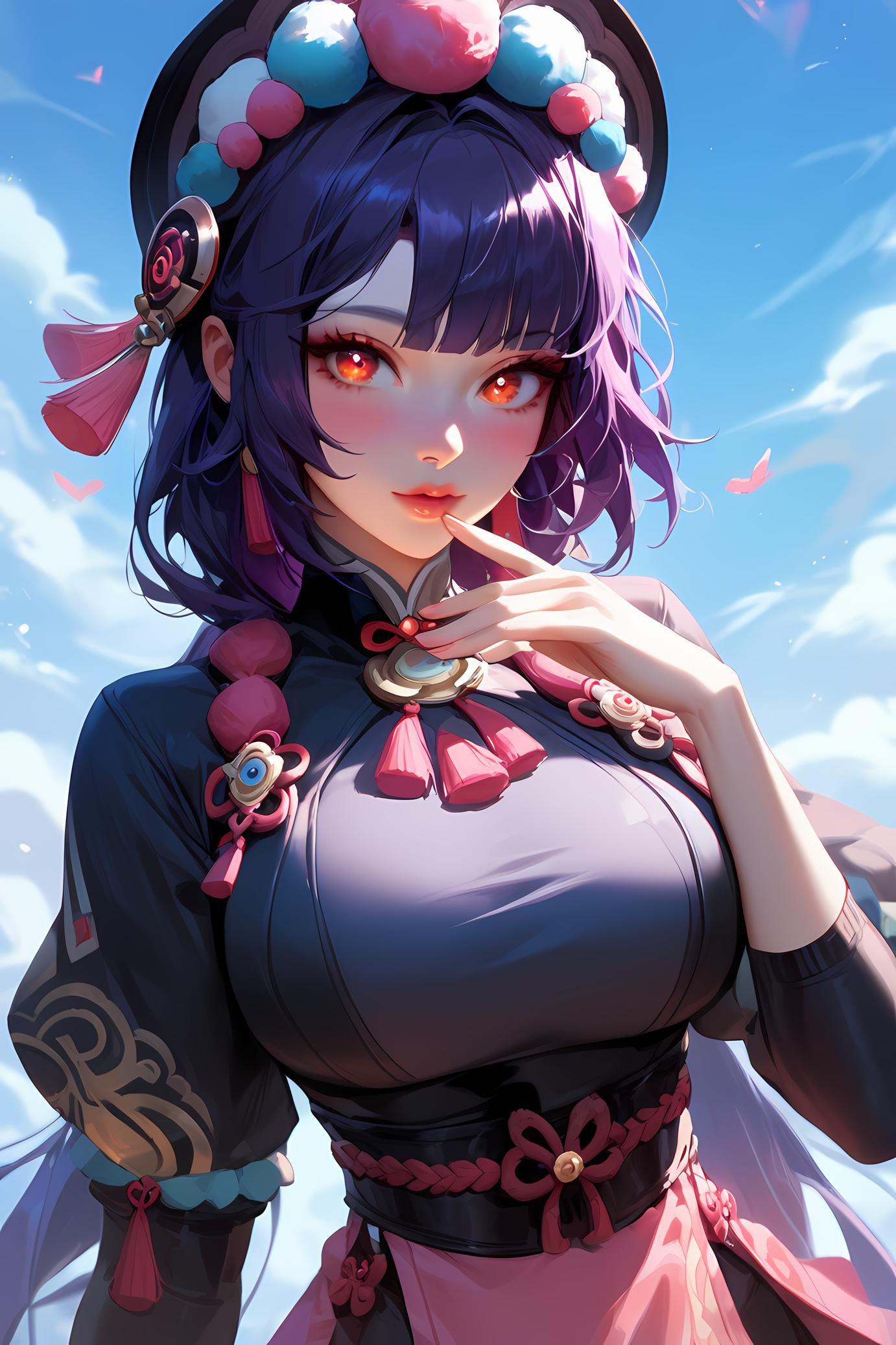 Cô Gái Anime Tạo Ra Bằng AI - 原神 云堇: Tóc Tím, Bikini Xanh, Lưỡi Thè, Ngực Khủng 38P