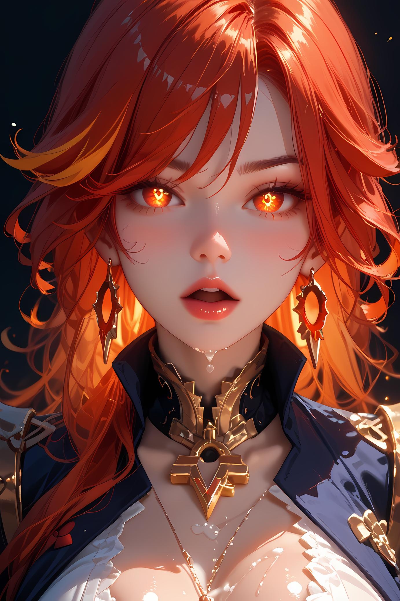 Cô Gái Anime Tạo Ra Bởi AI - 原神 玛薇卡: Đỏ Tóc, Áo Deep V, Ngực Khủng 37P
