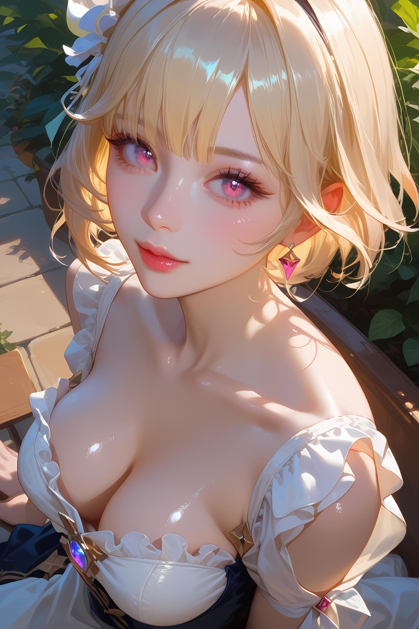 AI生成的動漫女孩 - 原神 艾梅莉埃：金髮花飾爆乳特寫 31P