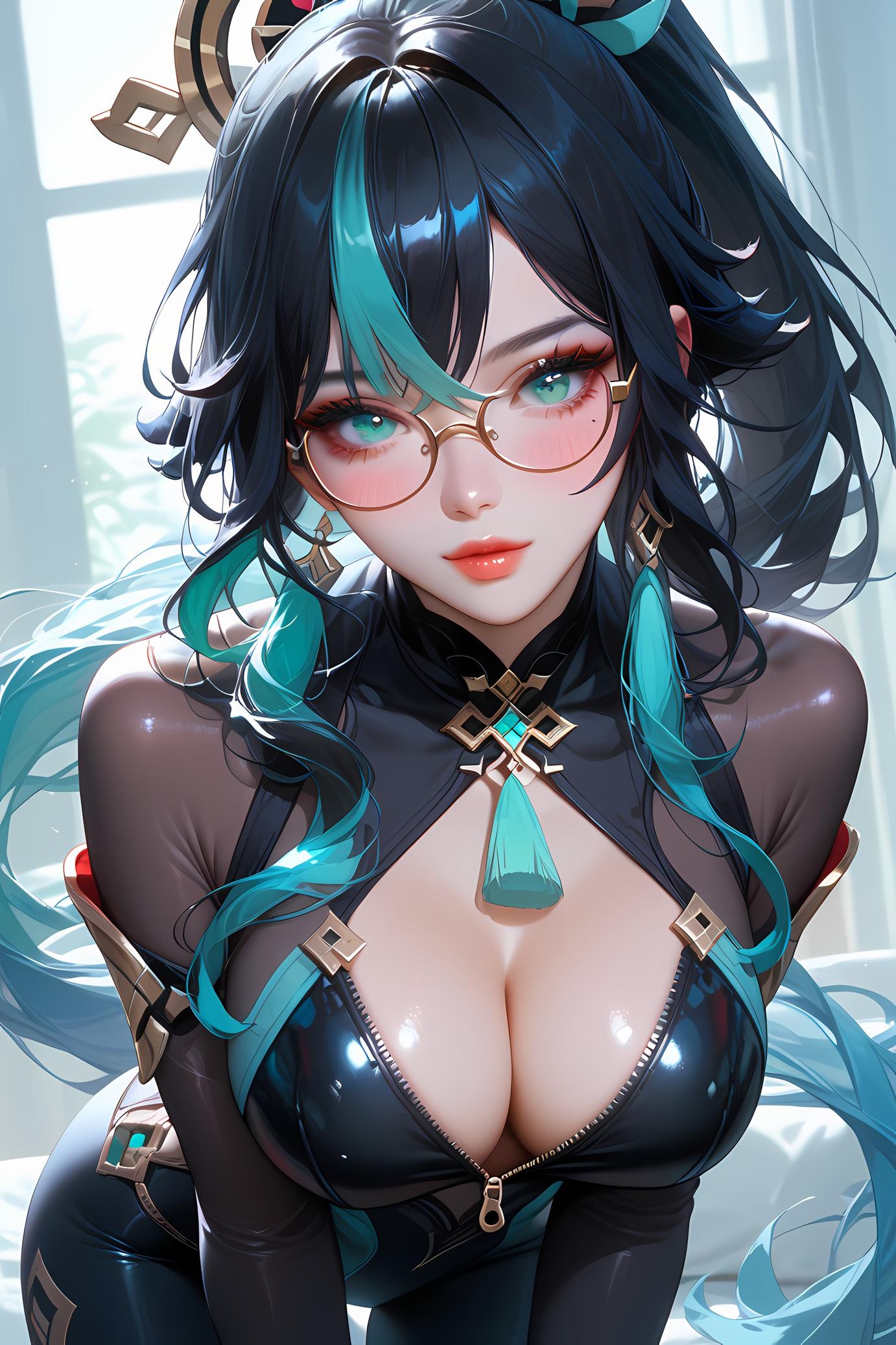 「AI生成アニメ少女 - 原神 闲云：眼鏡黒水着爆乳 24P」