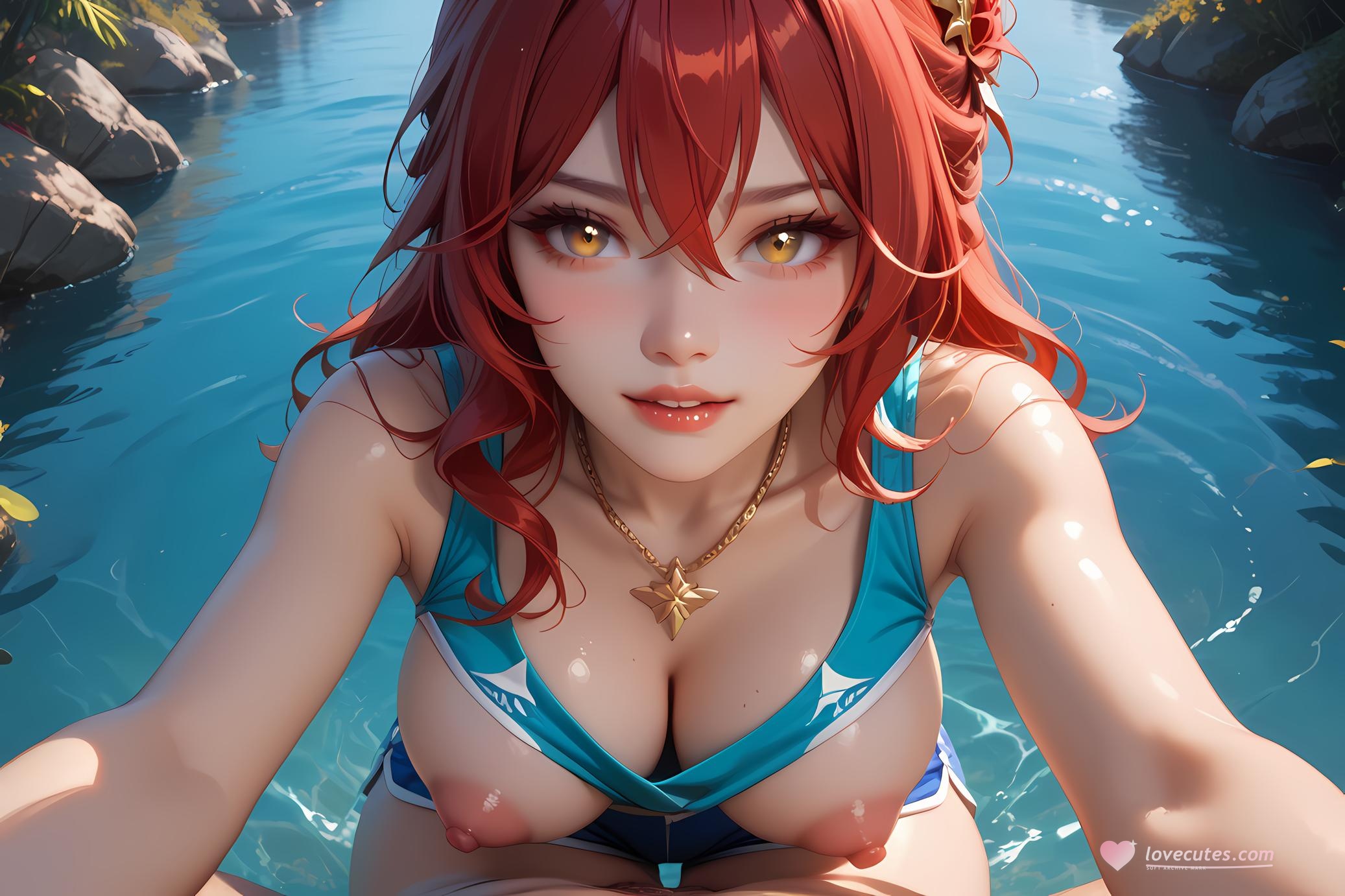 AI 生成的動漫女孩 - 崩壞：星穹鐵道 姬子：紅髮蕾絲內衣巨乳 84P