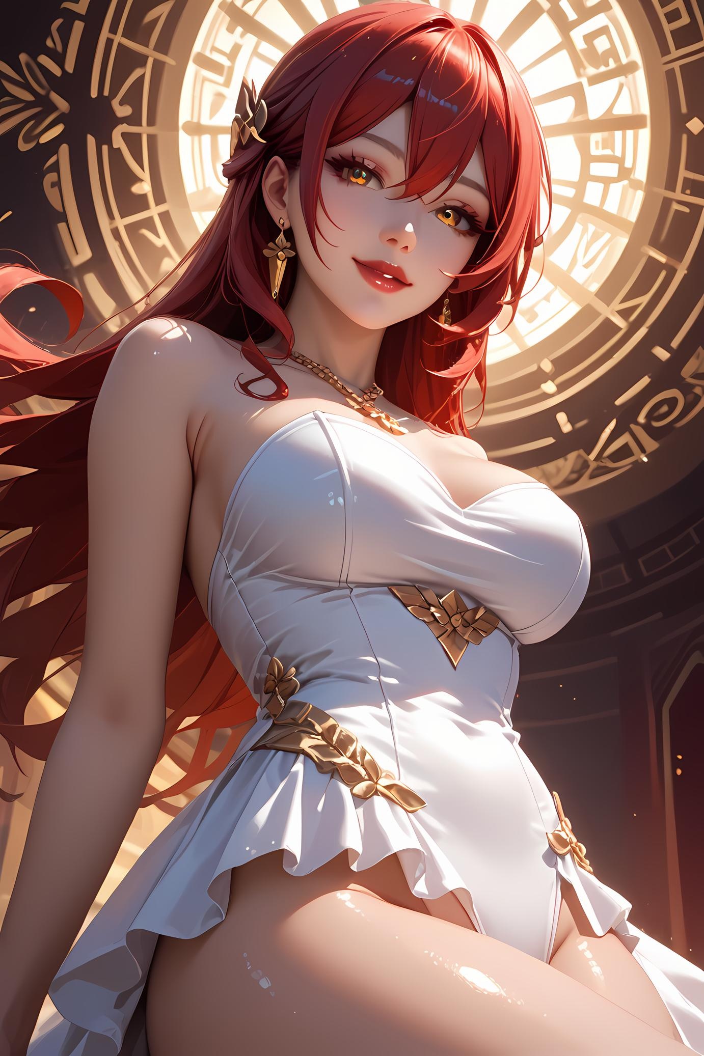 Cô Gái Anime Tạo Bởi AI - 崩坏星穹铁道 姬子: Đồ Lót Ren Đỏ Tóc Lửa, Ngực Khủng 84P