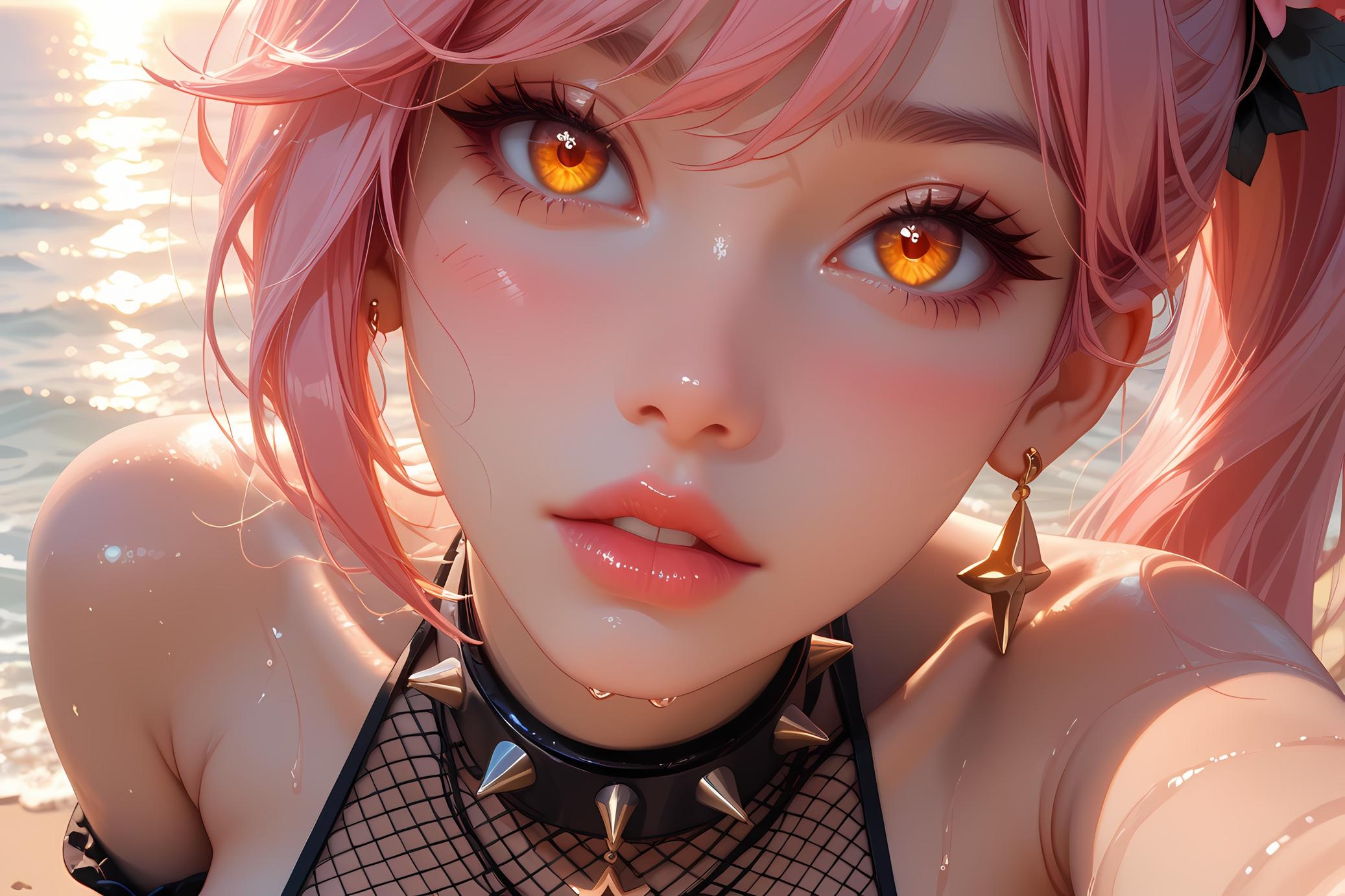 AI-Generated Anime Girl - Honkai: Star Rail's Kyouka: Pink Hair, Tongue Out, Exposed Cleavage 46P