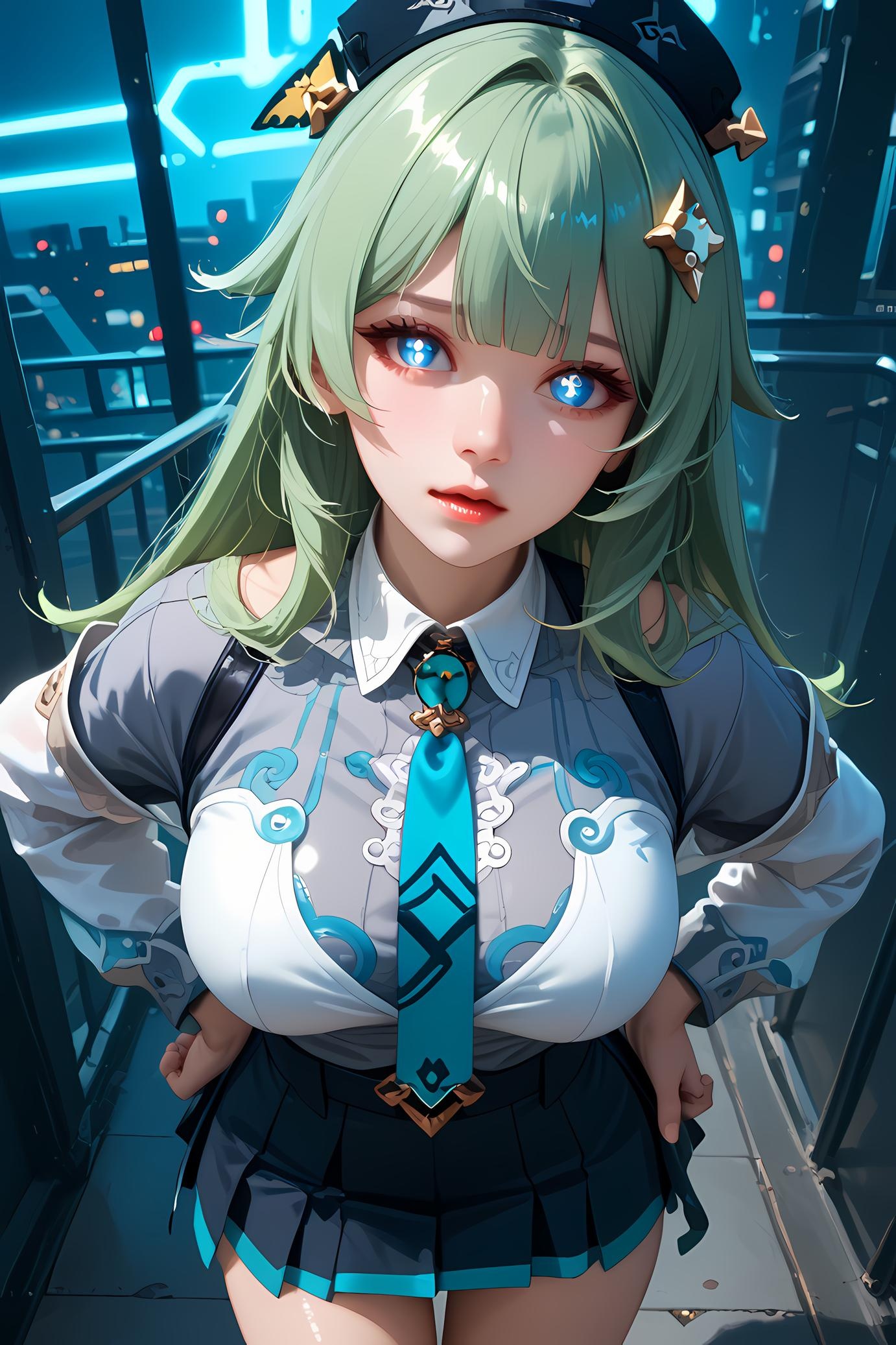 Cô Gái Anime Tạo Bởi AI - 崩坏星穹铁道 藿藿: Tóc Xanh, Đồ Tắm Xanh, Ngực Khủng 66P