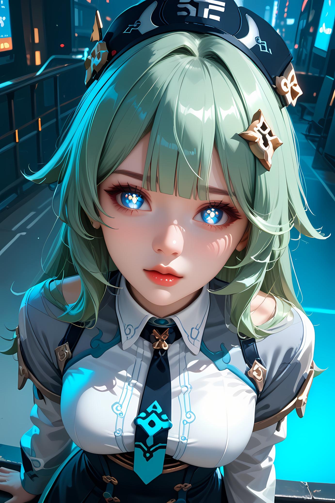Cô Gái Anime Tạo Bởi AI - 崩坏星穹铁道 藿藿: Tóc Xanh, Đồ Tắm Xanh, Ngực Khủng 66P