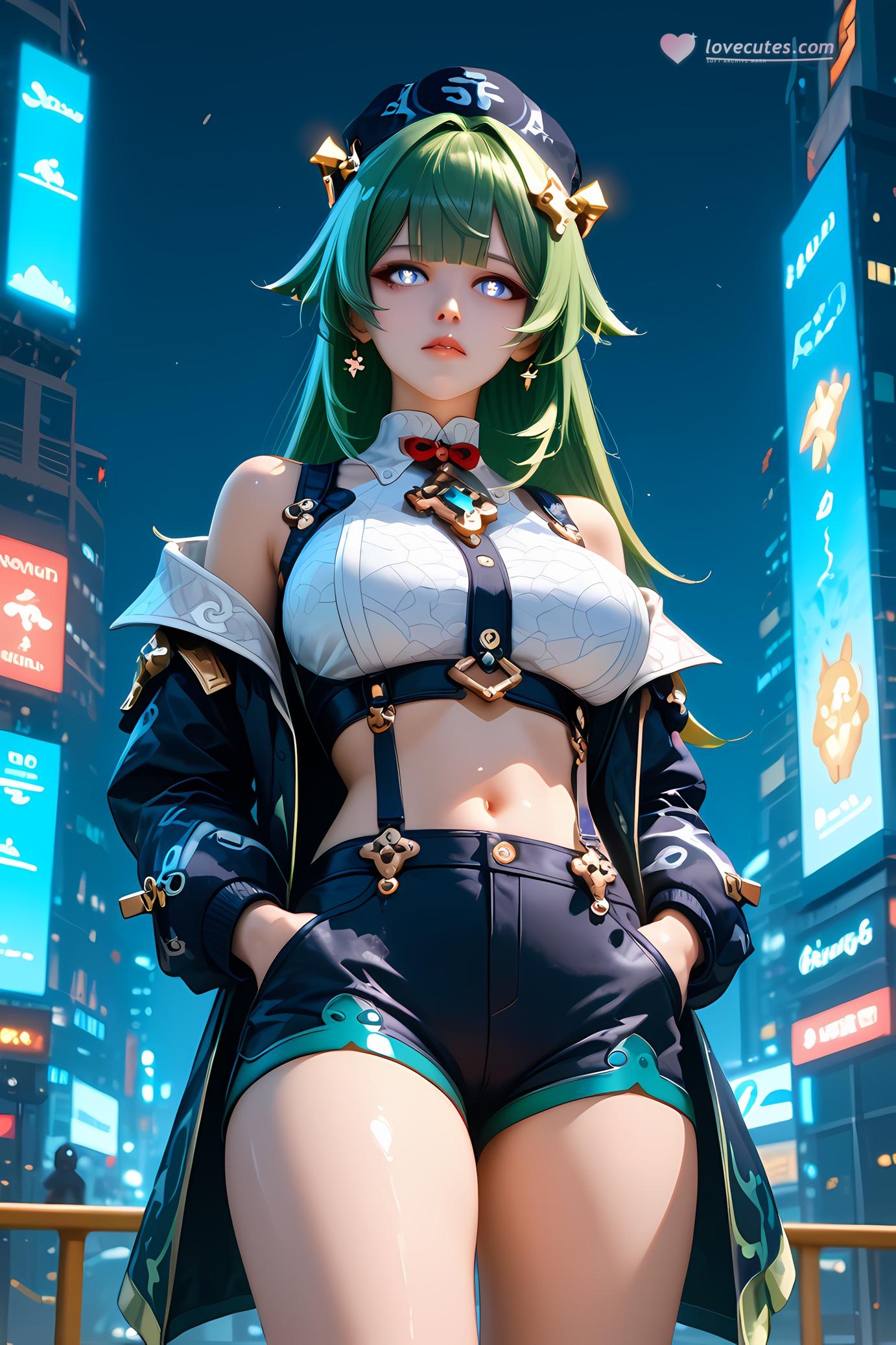 Cô Gái Anime Tạo Bởi AI - 崩坏星穹铁道 藿藿: Tóc Xanh, Đồ Tắm Xanh, Ngực Khủng 66P