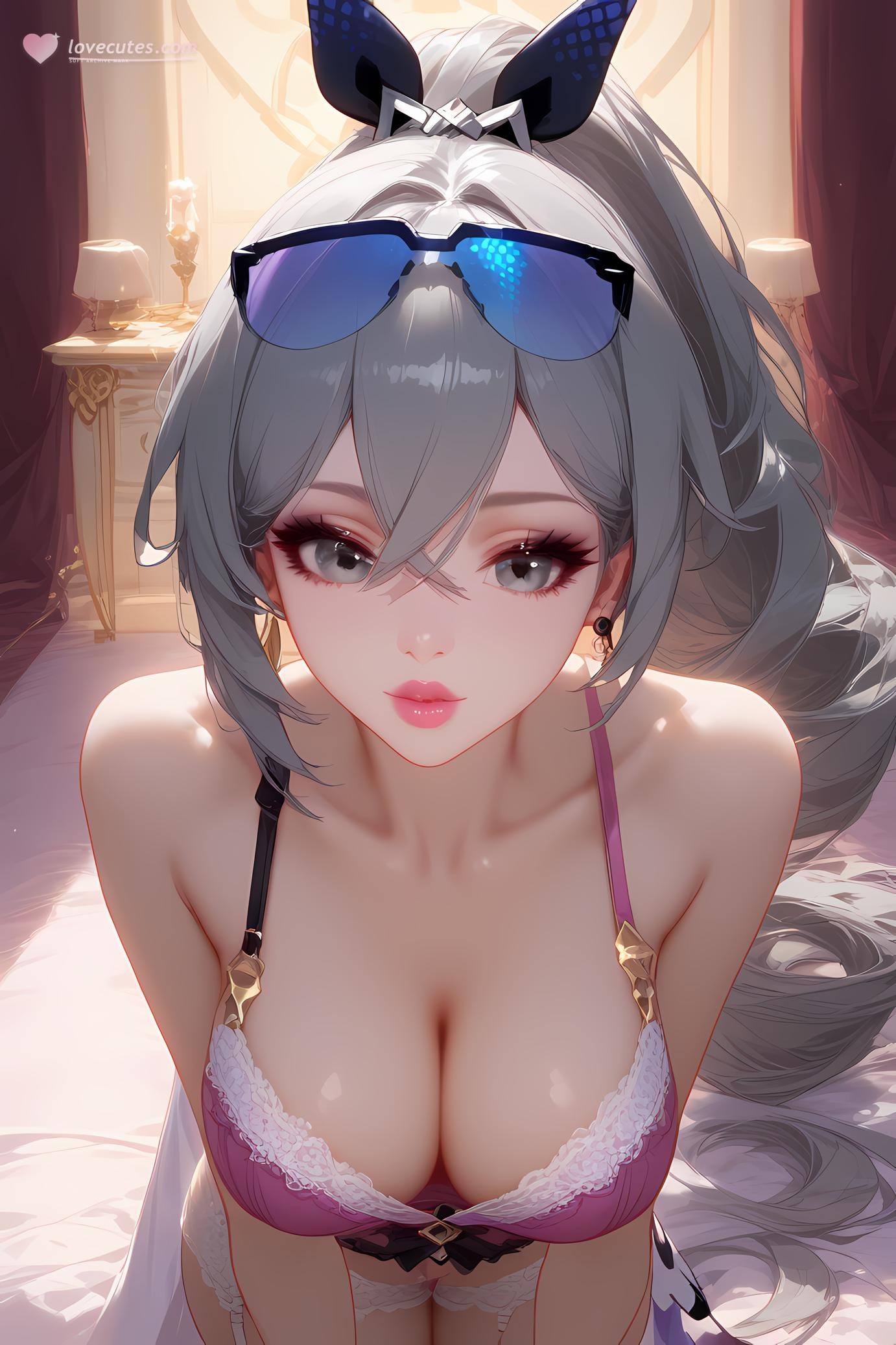 AI Generated Anime Girl - Honkai: Star Rail Silver Wolf: Silver-Haired Swimsuit Bust Close-Up 35P