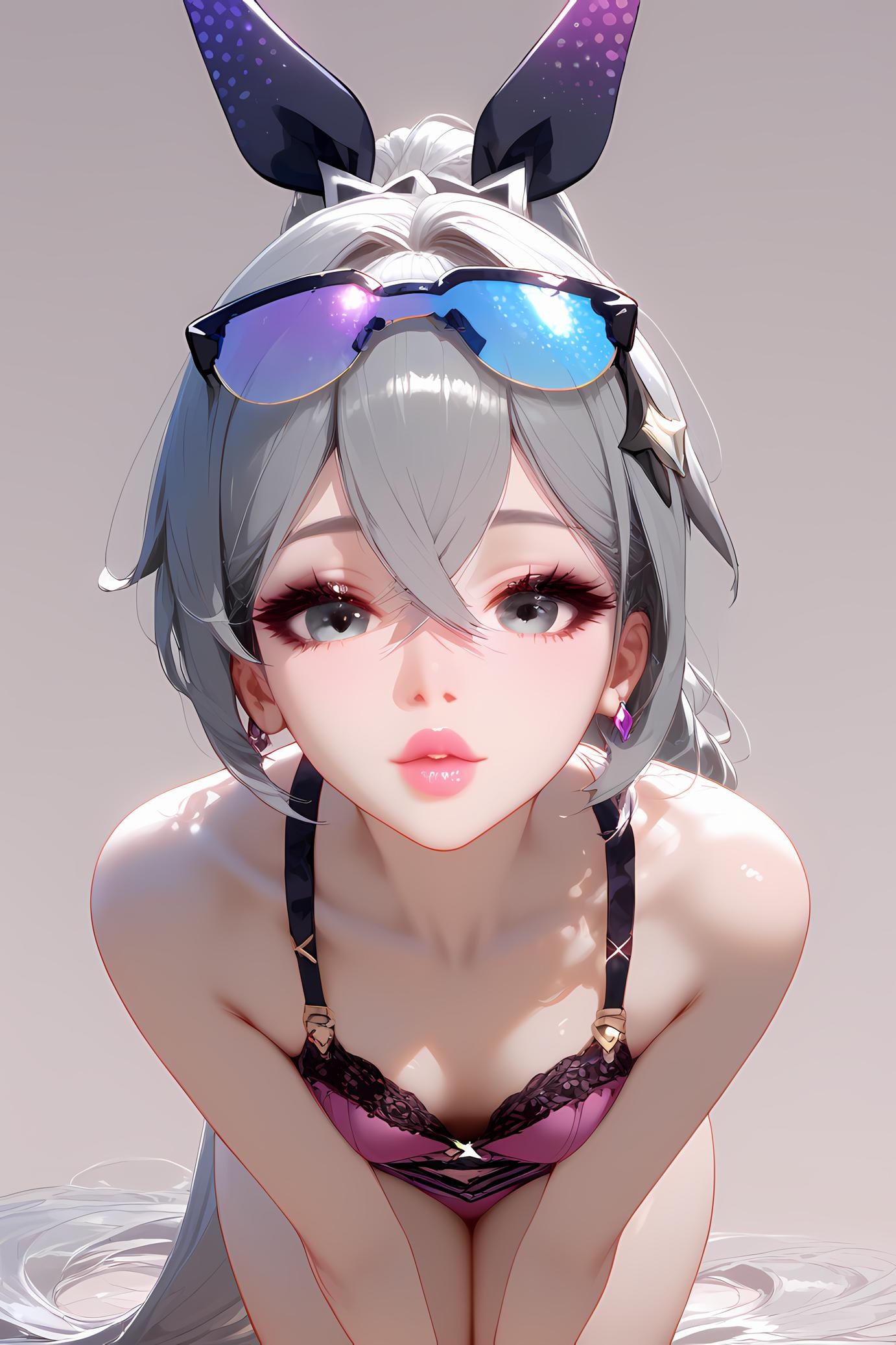 AI Generated Anime Girl - Honkai: Star Rail Silver Wolf: Silver-Haired Swimsuit Bust Close-Up 35P